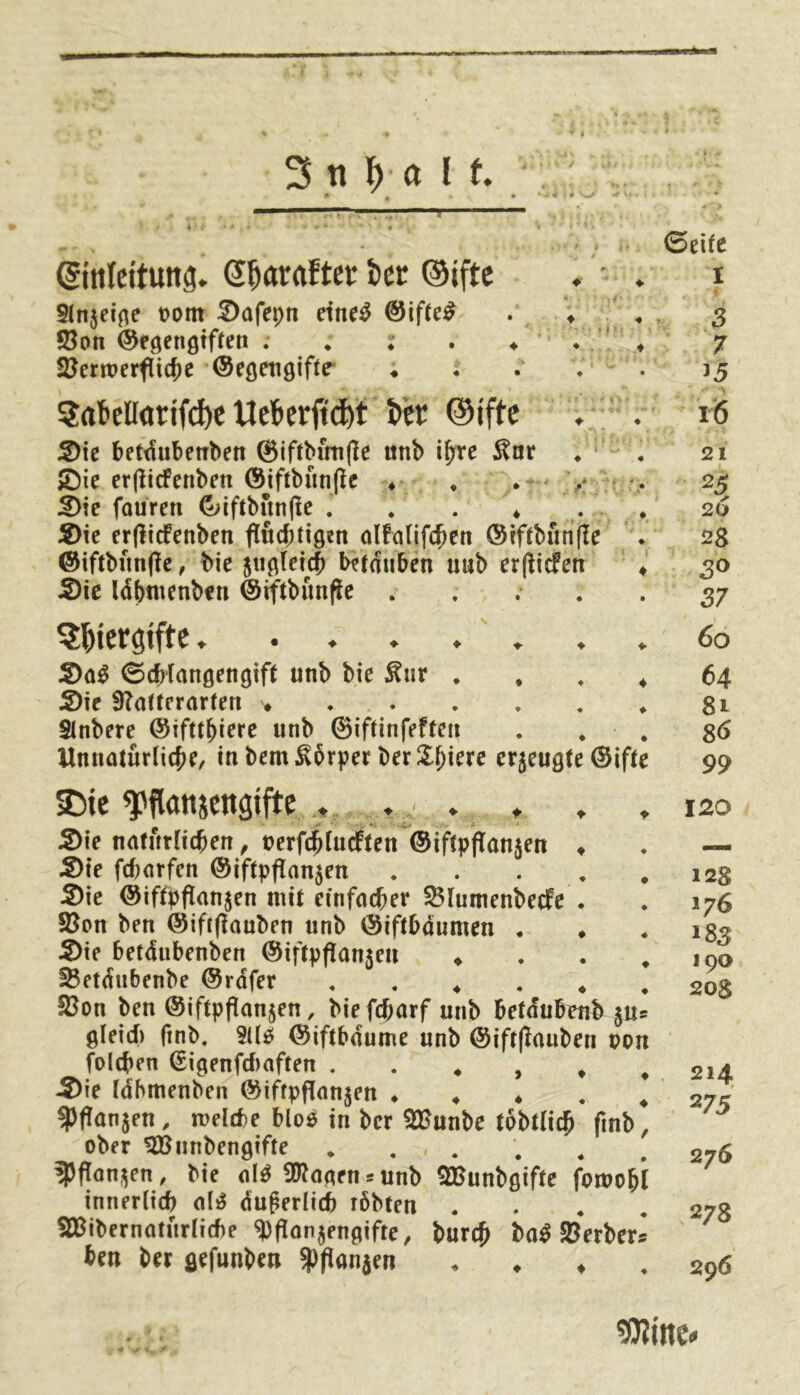 db 3 tt 0 l f. ♦ (ginicituns. 6^ar«ftcr bcc ®iftc . . S(n5eine t>om 5)afepn etnc^ . ♦ ; <* öon ©eöenötften . * ; . ♦ ' * ’ ♦ 2Jern?erf!ic{)c ♦ • • * • 5akli<jrif(^c Ucfcerft# ii’cr ©iftc . . 5)ic betdubenben ©iftbimfle «nb i^re Äor ♦ • , 5^ie erflicfenben ©iftbunpc ♦ , • / • . £>ie fouren ^iftbftn(!e . . . * • S>ie er(iicfenben flitcbttöm olfnlifc^en ®tf(bun(le ®iftbim(!c, bie Jii^tcicb b^fduben uub erflicfen ♦ Sie Idbntenben ©iftbimfie . . . , . ^^tcröiftc ♦ ♦ So^ ©cbfangengift unb bie ^ur . , , ^ Sie 3?a(trrarfen ♦ Slnbere ©ifttbierc unb ©iftinfefteii . , * Unnatürli4)e, in bem Körper ber2:f;iere erzeugte ©ifte 0eife I 3 7 IÖ 21 25 26 28 30 37 66 64 8i S6 99 §Dtc ^flanjengiftc ,♦ ,♦ . . Sie nnturlicben, uerfcbfucften ^iftpflanjen ♦ Sie fcf)(irfen ®iftpflan5en . . . , * Sic ©iftpflan^en mit etnfocber ^lumenbecfe . 5Bon ben ©iffjlauben unb ©iftbdumen • ♦ Sie betdubenben ©iftpflan5eu ♦ . . , ^etdubenbe ©rdfer ,.4.4, 23on ben ©iftpflanjen, bie fcbarf unb betdubenb gu? gletd) ftnb. 2Ü£» ©iftbdume unb ©iftflauben oon folcben €igenfd)aften . . ♦ , ♦ ^ Sie Idbmenben ©iffpflnnjen ♦ 4 ♦ . 4 ^flanjen, inelcbe blo^ in bcr 5S8unbc fobtlic^ finb, ober ^unbengifte * ... ?pflon,^en, bie ol^ 9??oaensunb SBunbßifte foroobi inner(id) <il9 dugerlicb röbfen . . . , 2Bibernaturnd>e ^flonjenßifte, burcb bo^ 5Derbers ben ber ßefunben ^panjen . ♦ ♦ . 120 128 176 188 190 208 214 275 276 278 296