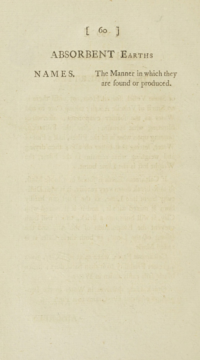 ABSORBENT Earths NAME S, The Manner in which they are found or produced. «