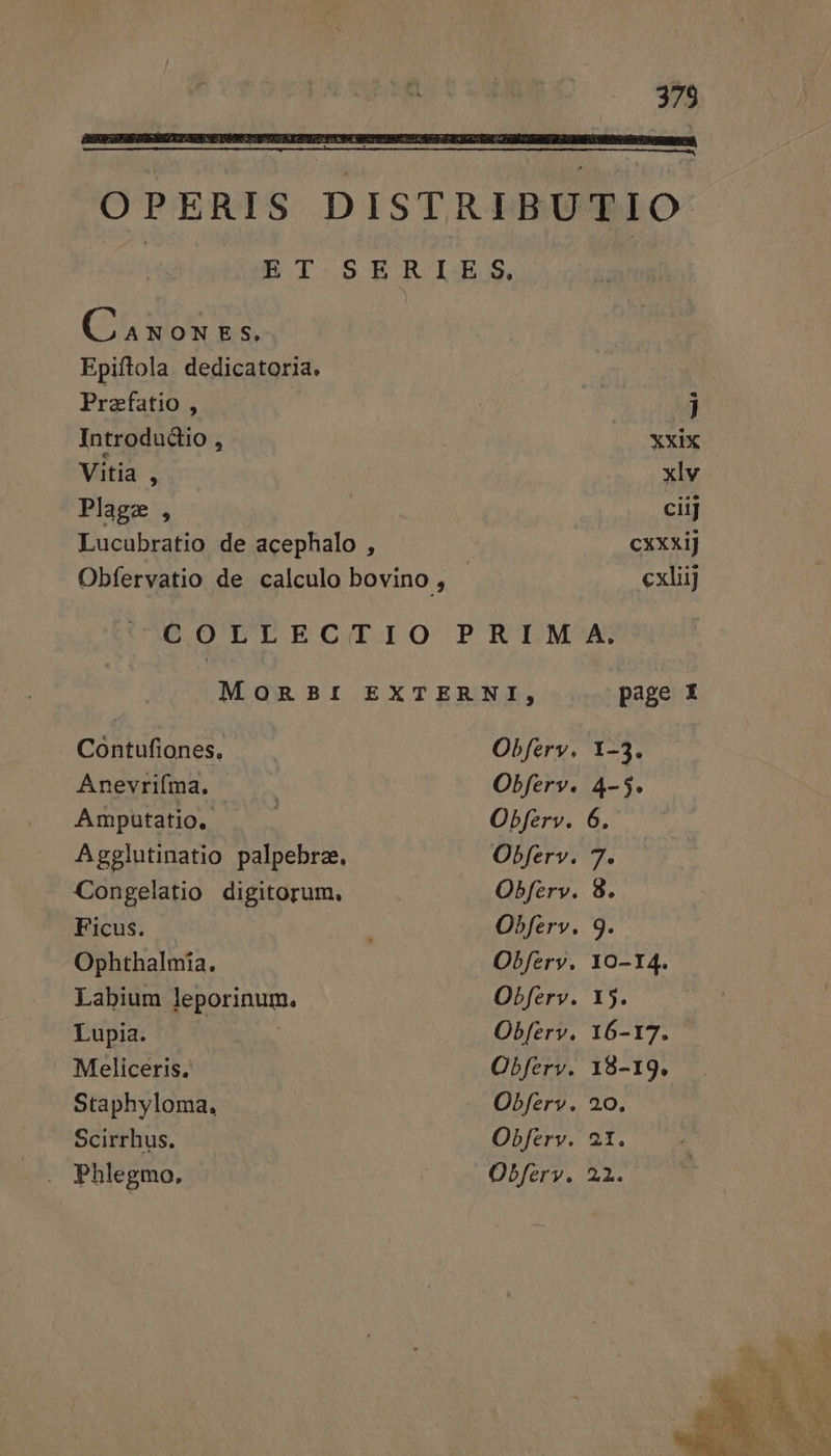 Caxoxzs. Epiftola dedicatoria. Prafatio , E j Introductio , xxix Vitia ; xlv Plage , cii Lucubratio de acephalo , cxxxi] Obfervatio de calculo bovino , cxliij COLLECTIO PRIM ^A. MonaBr EXTERNI, page X Contufiones. Obferv. Y-3. Anevrifma. Obferv. 4-5. Amputatio. Obferv. 6. Agglutinatio palpebraze, Obferv. 7. Congelatio digitorum. | Obferv. 8. Ficus. Obferv. 9. Ophthalmia. Obfery. 10-14. Labium leporinum Obferv. X5. Lupia. ; Obfery, 16-17. Meliceris. Obferv. 18-19. Staphyloma. Obferv. 20. Scirrhus. Obferv. 21. Phlegmo, Obferv. 22.