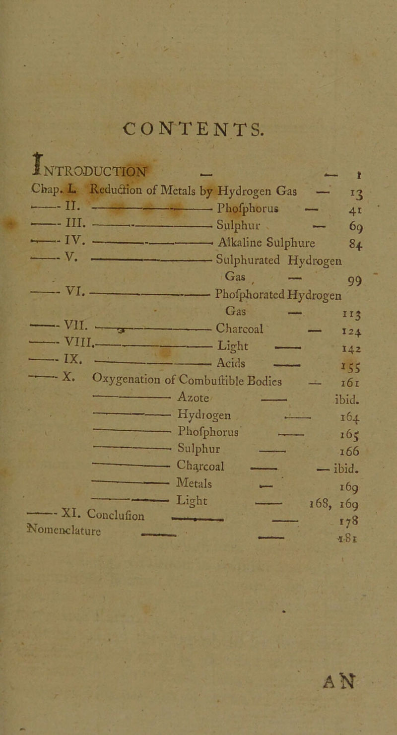 ve Uap hal eB ey wracnucngit Eee —s on of Metals sce Ga — 13 Phofphorus _ 41 Sulphur . — 69 ee Atkaline Sulphure 84 Sulphurated Hydrogen ems: RRS ta Ss -—- IV. : ‘Gas _— 99 —- VI. ———-—— Phofphorated Hydrogen ; - Gas _ 11g VE ee Charcoal — 124 —- VIII,—__ Light 7 142 See OG Acids oe 155 ek Oxygenation of Combuttible Bodies — 161 Azote ibid. —— Hydrogen —— 164 = Phofphorus: a 168 Ea ee Sulphur — 166 ————_——. Charcoal —. — ibid. Metals — 169 ——— Light —— 168, 169 - XI. Conclufion es 178 Nomenclature —— — 18x ’