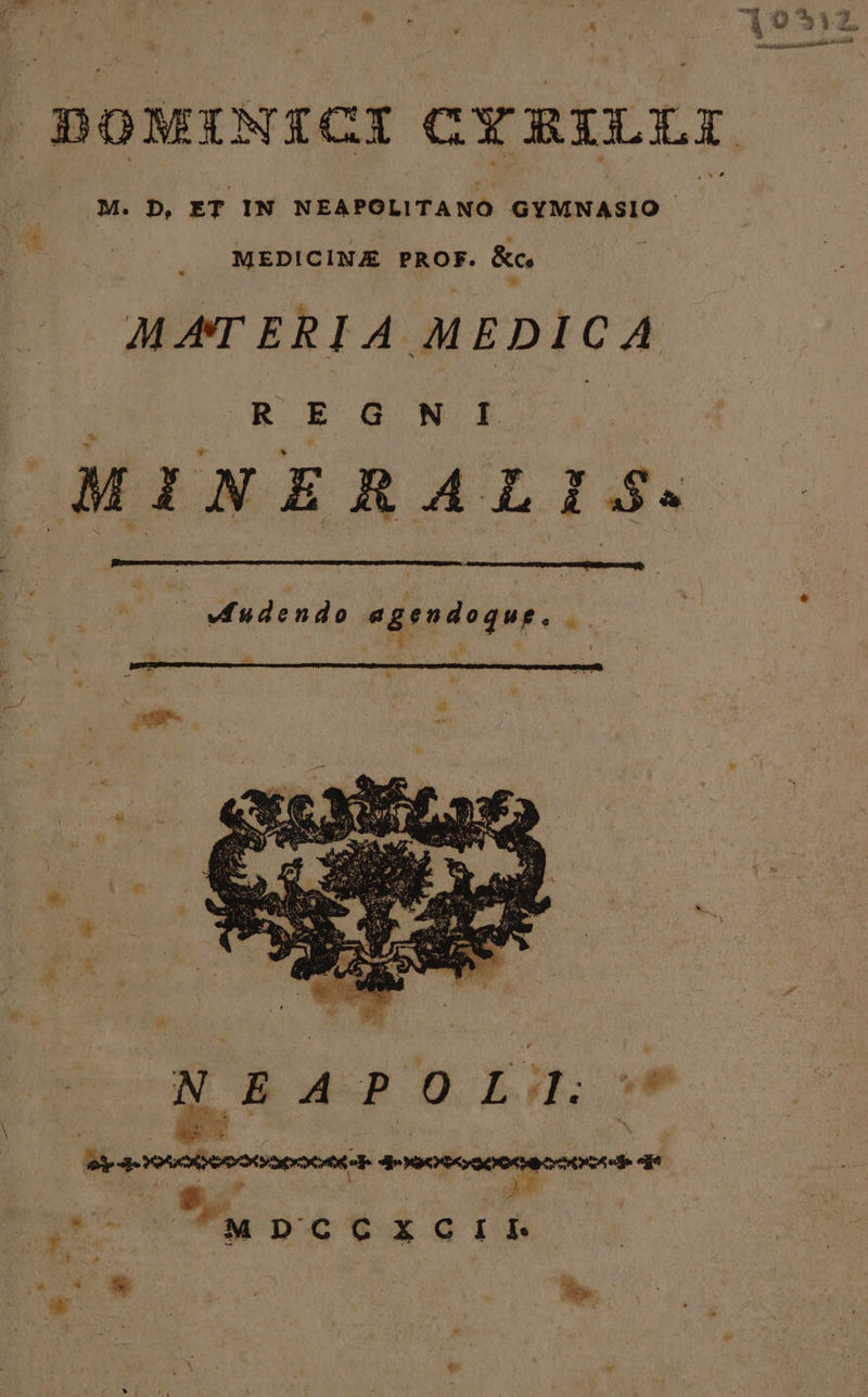 M. D, ET IN NEAPOLITANO GYMNASIO i MEDICINE PROF. &amp;c, MAT ERILA MEDICA R E G N I | MINERALI $$. | Mudendo al dun: é. ETT 4 u (€ 4oeoeeeoenecster Ld P T M, MDCCEXGQCIIL