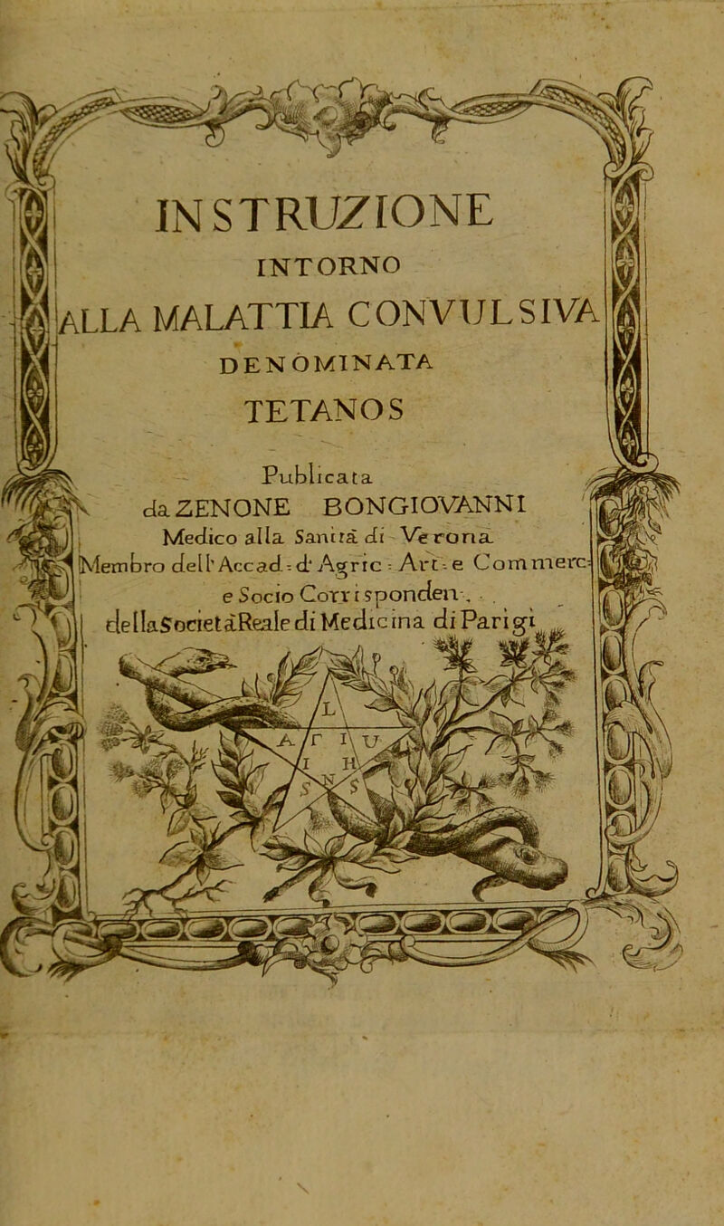 iCx'CS I IN STRUZIONE INTORNO ALLA MALATTIA CONVULSIVA DENOMINATA TETANOS Rubi icata da ZENONE DONGIOVANNI Medico alla Sanerà di Verona =mbro dell'Accad-d‘Agrrc ; Art e Corti mere e Socio Corvi spondei!-. dellaSocietàReale di Medie ina di Pari gì N