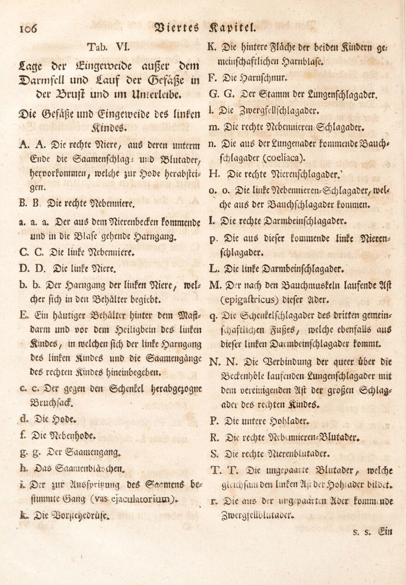 io6 Viertes Tab. VI. &aQc der *£üigcnbetde aufer dem Darmfell und Häuf der ©efafe in der 23ruji und im Unrerlctbe* ©ie ©efafe unb €tngett>eit>e beb Unhn Äinbeb. A. A. Sie rechte Niere, aub bereit unterm gnbe bie @aamenfd)lag« unb fdlutaber, l)er»orfomme», meiere jur£wbe herabjtet« gert. B. B Sie rechte Nebenniere. a. a. a. Ser aub beut Nierenbecken fommenbe unb in bie tölafe get>enbe jparugang. C. C. Sie Unke Nebenniere, D. D. Sic linke Niere. b. b. Ser £mrngang ber linken Niere/ wel« eher ftcb in best 5öei)älter begiebt. E. Ciit heutiger ?8ei)(Utcr ijinter bem SRafi« barm unb »or bem ipeiligbetn beb linken Smbeb, in welchen jtd) ber Unk £>arngang beb linfett ftmbeb unb bie ©aamengänge beb rechten ^inbeb ()ineinbegeben. e. c. Ser gegen Den ©ctjenfel ^erabgejogne S5rucf)facf. ä. Sie 5p obe. f. Sie Nebenhobe, g. g. Ser ©aamengang, h. Sab ©aamcubtdocben. i Ser jur JUibfprinnng beb ^tantotb be« ftnumte @ang (vas efaculatoriuoV). \ Je» Sie c33orjte§ebriife. Kapitel. K. Sie hintere ^lacfje ber beibeit Ätnbern ge? metnfcf)afdicf)en 5parnblafe, F. Sie 5parnfd)nur. G. G, Ser @tamm ber Sungenfdjlagaber» l. Sie 3n)ergfeüfd)iagabcr, m. Sie rechte Nebennieren @d)lagaber. n. Sie aub ber Sungenaber f emmenbe iBauch« fcblagaber (coeüaca). H. Sie rechte Nterenfd)lagaber.’ o. o. Sie linke NebennietewSdjlagaber, mU c^e aub ber 33and)fd)lagaber kommen, I. Sie rechte Sarmbeinfc^lagaber. p. Sie aub biefer lommenbe tinfe Nieren« fcblagaber. 1 ' L. Sie linke Sarmbeinfcblagaber. M. Ser nad> ben ^aucbmuefeln laufende 5(jl (epigaftricus) biefer 2lber. q. Sie *öa)enfclfd)lagaber beb brüten gemein« fd)aftitd)«n §upeb, welche ebenfalib aub biefer Unken Saimbeinfd)lagaber kommt. » « N. N. Sie QSerbtnbung ber queer über bie fbcden!)6le laufenben £ungenfd)lagaDer mit bem oereinigenben 1i|t ber grojjeu ©e^lag« aber beb rechten ÄittDeb. P. Ste untere .poblaber, R. Sie recute Nib,.nnieren«35lufaber. S. Sie rechte NterenbUitabcr. T. T. Ste ttngepaaut SSlutaber / welche guidjfam ben Unken Bji ber 5p ob! aber bilbvt. r. Sie auo ber m g paarten 210er kontra* nbe gwergfeliblutaoer. s. sv Sin