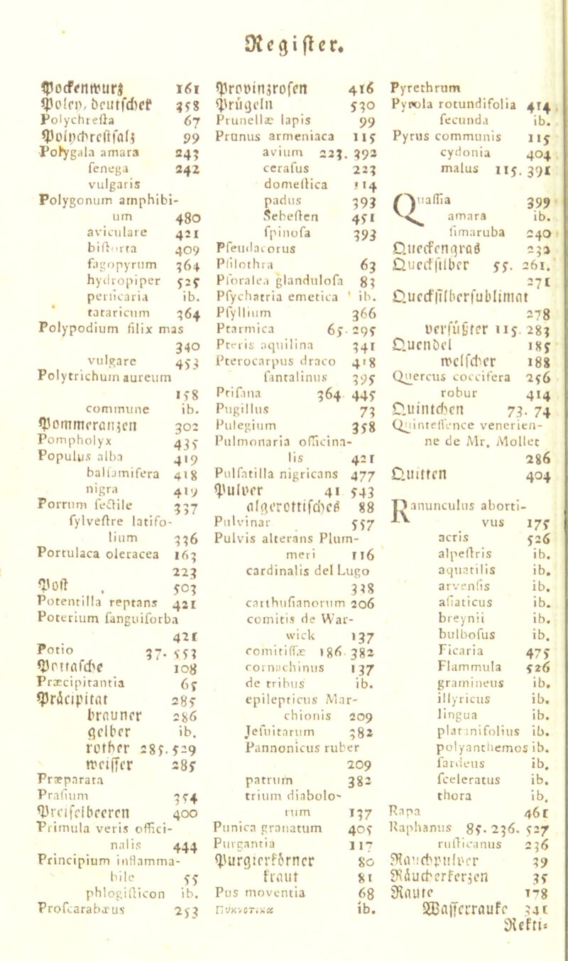 Ipocffntburi I61 «proötnjrofcn 4TÄ Pyrethrom «pplnv bcutfdicf 338 530 Pypüla rotundifolia V4 Polychrefla 67 Prunellac lapis 99 fecunda ib. ^oipchrcllfal? 99 Promis armeniaca U3 Pyrus communis ny Polygala amara =4? avium 223. 393 eydonia 401 fenega 242 ccrafus 223 malus II?. 391 vulgaris domellica • 14 Polygonum arnphibi - padus 393 ^'Xuaflia 399 um 480 Sebeflen 43i amara ib. aviciilai e 421 fpiiiofa 393 limaruba 240 biflnrta 409 Pfeudacorus D.UCCffm^l'flÖ 232 fagopyrum 364 Plilothra 63 Qucrffilbcr ??. 261. hydropiper 32? Plbrale.i glandulofa 8? 271 penicaria ib. Pfychatria emctica ’ ib. 0.uca|iIbcr|ubIimnt 41V r>7 tatariciim ^64 Polypodium tilix mas 340 vulgare 453 Polytrichum aureuin ifS cominiine ib. ^yommcrcnjcii 302 Pompholyx 4^5- Populus alba 419 baliamifera 41g nigra Pornini feitile fylveftre latifo- liiim 3^6 Portulaca olecacea 163 223 ^'Oft , yo3 Potentilla reptans 451 Potetium fanguiforba 42t Pot.o 37. 3 Q3Pttflfd'e 108 Prxcipitantia 6f «Pröcipitat 28? brnuner 2g6 (jclbrr ib. rotbrr 28?. ^29 prylliiim 366 Pcarmica 6?- 29? Pmis aquilina 341 Pterocarpus draco 41g fantalinus 39? Prifina 364 44? Piigillus 73 Pulegium jyg Pulmonaria olTlctna- lis 42f Pitlfatilla nigricans 477 41 ?43 (il(^i’rottifd)cö 88 Piilvinar ??7 Pulvis alterans Plum- meri I16 cardinalis del Lugo 338 canhufianonim 206 comitis de War- wick 137 comiti(Tx 186382 rorn.ichinus 137 de rribus ib. epilepticus Mar- chionis 209 Jefuitanim 382 Pannonicus ruber 278 Üfl'flH'fbl' II? 283 Clucnöd igy n>c(fc^^cr 188 Q.uercus coccifera 2?6 robur 414 Ciuimcficn 73.74 QuintelVence vencrien- ne de Mr. Alollec 2g6 D.iiittcn 404 'Oanunculus aborti- vus acris alpeflris aquatilis arvenfis auaticus breynii bulbofus Ficaria 526 ib. ib. ib. ib. ib, ib. 47? Flammula yzö grainineus ib, illyricus ib. lingua ib. plar inifolius ib. polyanclicmos ib. ttriffcr 28? 209 fardeiis ib. Prseparata pamim 383 fceleratus ib. Prafium 3^4 trium diabolo' thora ib. Q3rnfdbfcrcn 400 nim 137 Rapa 46 t Primula veris offici Ptinica granatum 40? Raph.=inus 83- 236. 327 nali.s 444 Pmgantia 117 rulTicanus 236 Principium iiiHamma- <J'urg:rr!-’5rncr So JTia’trin'tilbfr 39 bile 33 fr.iut 8t SSÄud'erfcrjcn 33 phlogirticon ib. Pus moventia 68 9lflurc Profearaborus 2?3 nvxvcrfÄ« ib. S33affcrrflufc .341