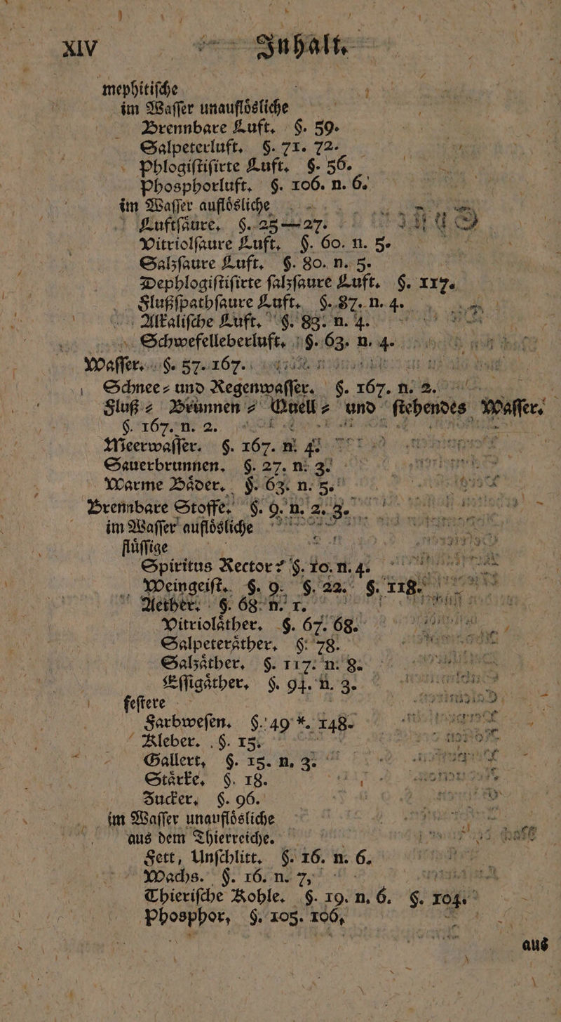 sn . e XIV Inhalt. meyphitiſche im Waſſer unauflösliche Brennbare Luft. 6. 59 En: Salpeterluft. F. 71. 85 f 5 Phlogiſtiſirte Luft. En Phosphorluft. $. 22 5 an | im Waſſer aufloͤslichee von, Luftſaͤure. §. 25 - 27. I Vitriolſaure Luft. 5. 60. n. 5. Salzſaure Luft. $. 80. n. 5. Dephlogiſtiſirte ſalzſaure Luft. 5. 95 Flußſpathſaure Luft. 9. 87. n. 4. A. a Alkaliſche Luft. g. 83. n. 4. a Schwefelleberluft. §. 63. u. 1. Waſſer. 8. 57167. 4 N Fe 1 Schnee⸗ und Regenwaſſer. \ g. 3 , 2. . Fluß ⸗ Brunnen ⸗ Buell und 1 We 9. 167. f. 2. 1 Weerwaſſer. $. 167. n. 4 Sauerbrunnen. F. 27. n. 3. Warme Baͤder. F. 63. n. 35. 1755 Brennbare Stoffe. F. 9. u. 2. 3. ee ee, im Waſſer auflösliche KR N eee e ſluͤſſige a 2 ea Spiritus Rector? H. 10. n. 4. Ir 8 Weingeiſt. §. 9. 9. 22. 8. 178. n Aether. $. ö8’n. T. | Pitriolätber, §. 67. 68. 10 2 u * Salpeterätber, 8 ene pi Salzaͤther. $. 1178 n. 8. TERN 4 — 3 Eſſigaͤther. ö. 94. U. 3. { 1200 ii 8 feſtere tds Jarbweſen. §. 49 f. 14x98. Kleber. F. 15. ede eee Gallert, 8. 78. ET eee Stärke, $. 18. Be eee Jucker. $. 96. I EN im Waffer unaufloͤsliche ee ee g aus dem Thierreiche. L Fe en Fett, Unſchlitt. §. 16. n. 6. Wachs. F. 16. n. 7, me Thierifcbe Kohle. $.19.n,6. F. og. aa 9. 105. 106, 1 aus
