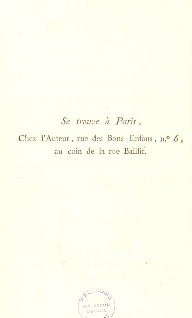 Se trouve a Paris, Chez i’Aiiteur, rue des Bons-Enfans, n.® 6, au coin de Ja rue Baillif. HISTBRICA'- I medical f / .A/