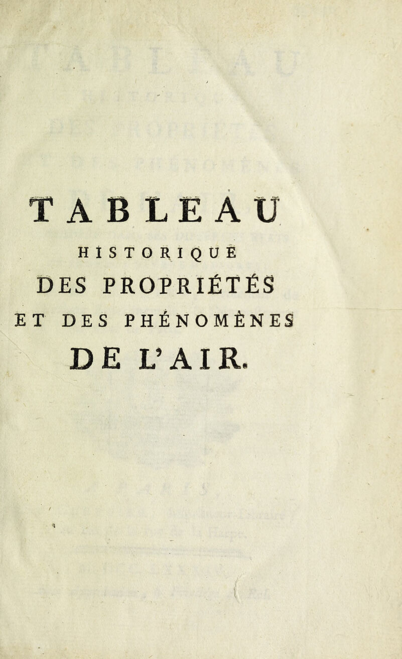 HiSTORIQUÈ DES PROPRIÉTÉS ET DES PHÉNOMÈNES DE L’AIR.