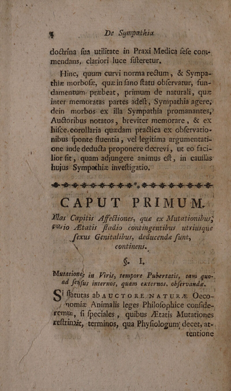 [: De Sympuihia do&amp;rina fua utilitate in Praxi Medica fefe come. mendans,. clariori luce fifteretur, 1 TS Hinc, quumn curvi norma redum , &amp; Syópas damentum- prebeat, primum de naturali, que. dein morbos: ex illa. Sympathia promanantes; hiíce.corollaria quedam pradiica ex obfervatio- nibus fponte fluentia , vel. legitima argumentati- one inde dedu&amp;ta proponere decrevi, ut eo faci- lior fit, quam adjungere animus et, i in: caulas » (CAPUT PRIMUM. Vario ZJEtatis fladio contingentibus utvüisque - J'éxus. Genitalibus, deducenda funt, —. N n FORMA, x XS . x 40) ^ ^ ! d ; I : j  * Murariond, in Viris, jempore Polereanio, nn qua-. ad fetfus internos, quam externos, obfervanda.  S flátucas abAUCTORE. NATURE Oeco- .;^^omiz Animalis leges Philofophice confide- remu, fi fpeciales , , quibus ZFtatis Mutationes -