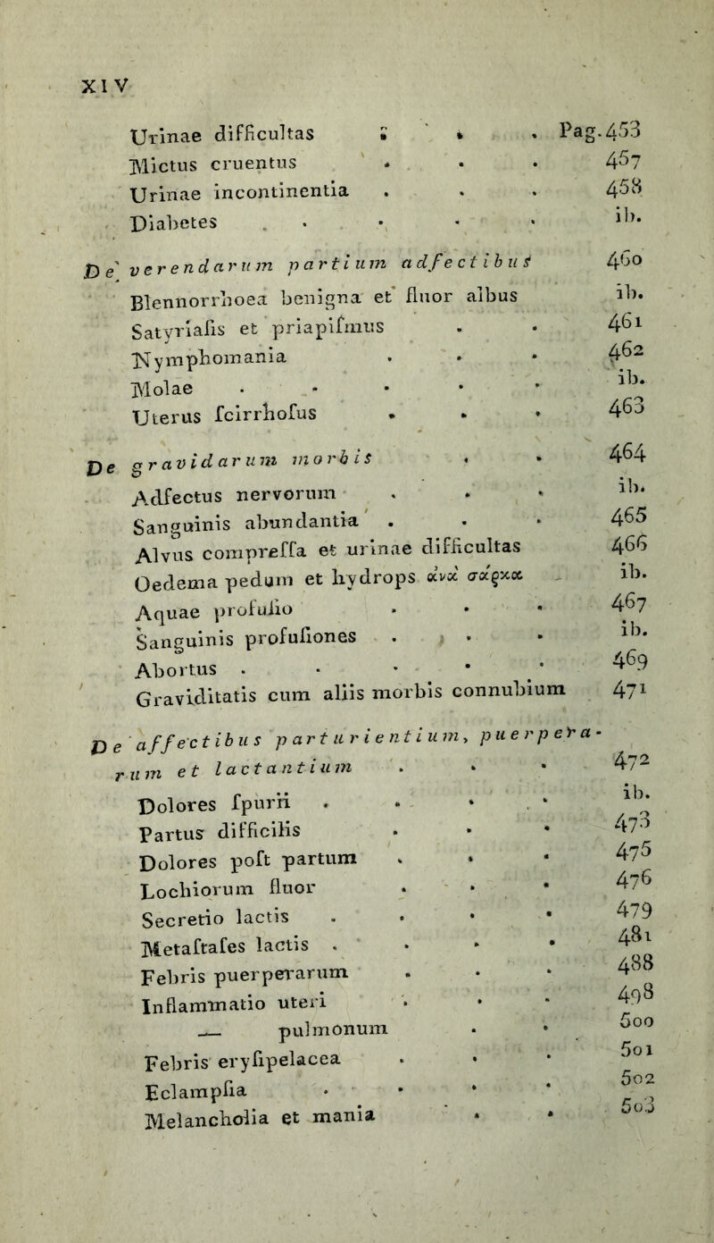 Urinae difficultas • * Mictus cruentus Urinae incontinentia Diabetes • Pag. 4^3 45? 453 ib. jD e ver e nd arum partium a dfe ct i b u S Blennorrboea benigna' et' fluor albus Satyriasis et priapifmus Kympboinania Molae • * Uterus fcirrhofus pe gravidarum morbis Adfectus nervorum Sanguinis abundantia Alvus compreffa et urinae difficultas Oedema pedum et hydrops avcc cra^xcc Aquae profuiio Sanguinis profufiones ■ Abortus . ■ * Graviditatis cum aliis morbis connubium 460 ib. 461 462 ib. 463 464 ib* 465 466 ib. 467 ib. 469 471 P e affec tibus parturientium> puerpera rum et lactantium Dolores fpurri . • * Partus difficilis Dolores poft partum » * Dociliorum fluor Secretio lactis . Metaftafes lactis - Febris puerperarum Inflammatio uteri pulmonum Febris eryfipelacea Eclampfia * Melancholia et mania 472 ib. 473 4.75 4? 6 479 481 488 498 500 501 502 503