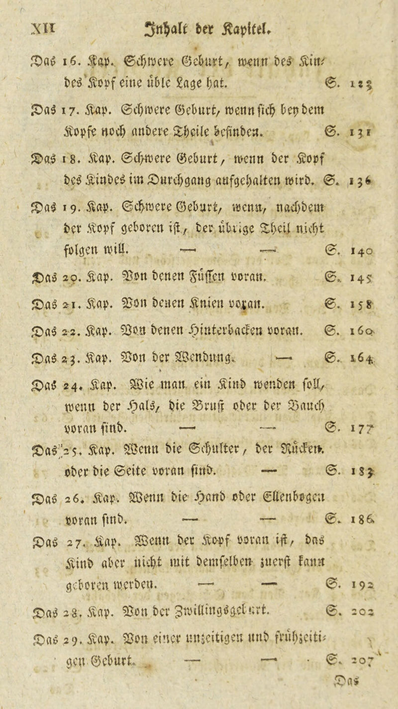 ber ÄaplfeL XH &«l 16. $<$., ©chlore ©cbutt, menn bei Äittf bei'Äopf eine üble £age hat. 0. 12$ £>«l 17. $ap. 0cl)roere ©eburt/ tvennfich bestem stopfe noch anber? &beile behüben. 0. 1 ;i ^ ' ,% * ' i* ' S>al 18. SU\\ 0chwere ©eburt/ wenn ber $ovf bei Äinbelim £>urcf)ga»g aafgcbalten wirb. 0. 156 S>al 19. $«v. 0chwere ©eburt/ wenn, nacf)b$m bet .Stopf geboren ijlY ter-hb-iige %l>eij nicht folgen will. —• 0. 140 £«l 20. £ap. 93»n benen Stiften voran. 0, 145 £)al 21, £av. 2>on beuen Änien vo^an. 0. 158 t^al 22. Äa?* Sott benen ^)intet’bncFen ooran. 0. 160 £)a! 23 - Äap. $on ber «Senbmtg, — 0. 164 * £>al 24* Äap. SÖie man ein $inb tvenben foII, wenn ber .£«11/ bie 23ruß ober ber 2>«ucfjt voran finb. —- — 0. 17? ^al >5, $ap. SSÖcntt bie (Schulter, ber SKucfet*. ober bie 0eite voran fmb. — 0. 1 $ y «Dal 26, töap. «Senn bie ijvanb ober €ttenbogeu voran ftnb. — — 0. 186» £>al 27, Äap. SBemt bet* Äovf wran ift, bai Äinb aber nicht mit bemfelben juerft fatm geboren werben. — — 0. 192 . 4 ■* * % . * ' 1 • * » t ■ * £>«l 28; Svap. 33ipn ber gwillinglgebnrt. 0. 203 £>«129. £ay. SSen einer mueitigen unb fhifaeiti* > ; gen ©eburt . — —* • 0. 207 '