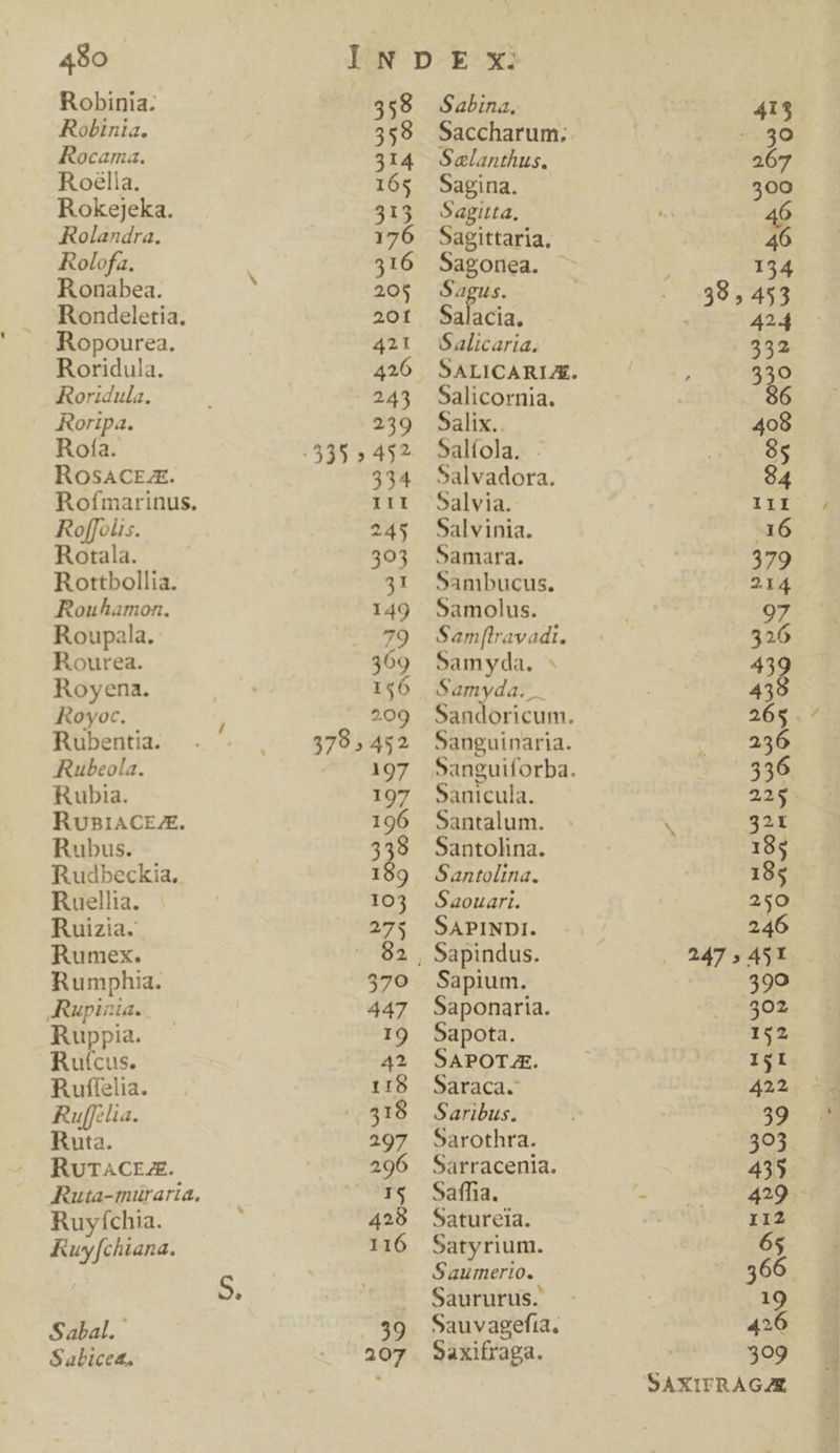 Robinia. 359 Robinia. 359 Rocama. 314 Roella. 165 RokeJeka. 313 Rolandra. 176 Rolofa. 316 Ronabea. : 205 Rondeletia, 201 Ropourea. 421 Roridula. 426 Roridula. 243 Roripa. 239 uno E 335 ds OSACEZE. Rofmarinus. III Roffoüs. 245 Rotala. 303 Rottbollia. 31 Rouhamon. 149 Roupala. 79 Rourea. 309 Royena. o 156 KRovyoc. , 209 Rubentia. . . , 578,432 Rubeola. 197 Rubia. 197 RUBIACEZ. 196 Rubus. 338 Rudbeckia,.. 189 Ruellia. 103 Ruizia. 275 Rumex. B Rumphia. 379 ARupinia. 447 Ruppia. I9 Rutcus. 42 Ruffelia. 118 EQUEE 0518 uta. 297 RuTACEZ. 296 Ruta-türaria. IS Ruyfchia. : 428 KRuyffchiana. 116 o. Sabal. | 39 Salicea. Ly, Sabina, Saccharum. Selanthus. Sagina. Sagitta, Sagittaria. Sagonea. Sagus. Salacia. S alicaria. Salicornia. Salix.. Salíola. . Salvadora. Salvia. Salvinia. Samara. Sambucus. Samolus. Sam[lravadi. Samyda. - Samyda. Sanicula. Santalum. Santolina. Santolina. Saouart. SAPINDI. Sapindus. Sapium. Saponaria. Sapota. SAPOTJE. Saraca. Saribus. Sarothra. Sarracenia. Saffia. Saturela. Satyrium. Saurmerio. Saururus. Sauvagefia. Saxifraga. - 38,453 247 » 451 309 SAXITRAGAZÉ