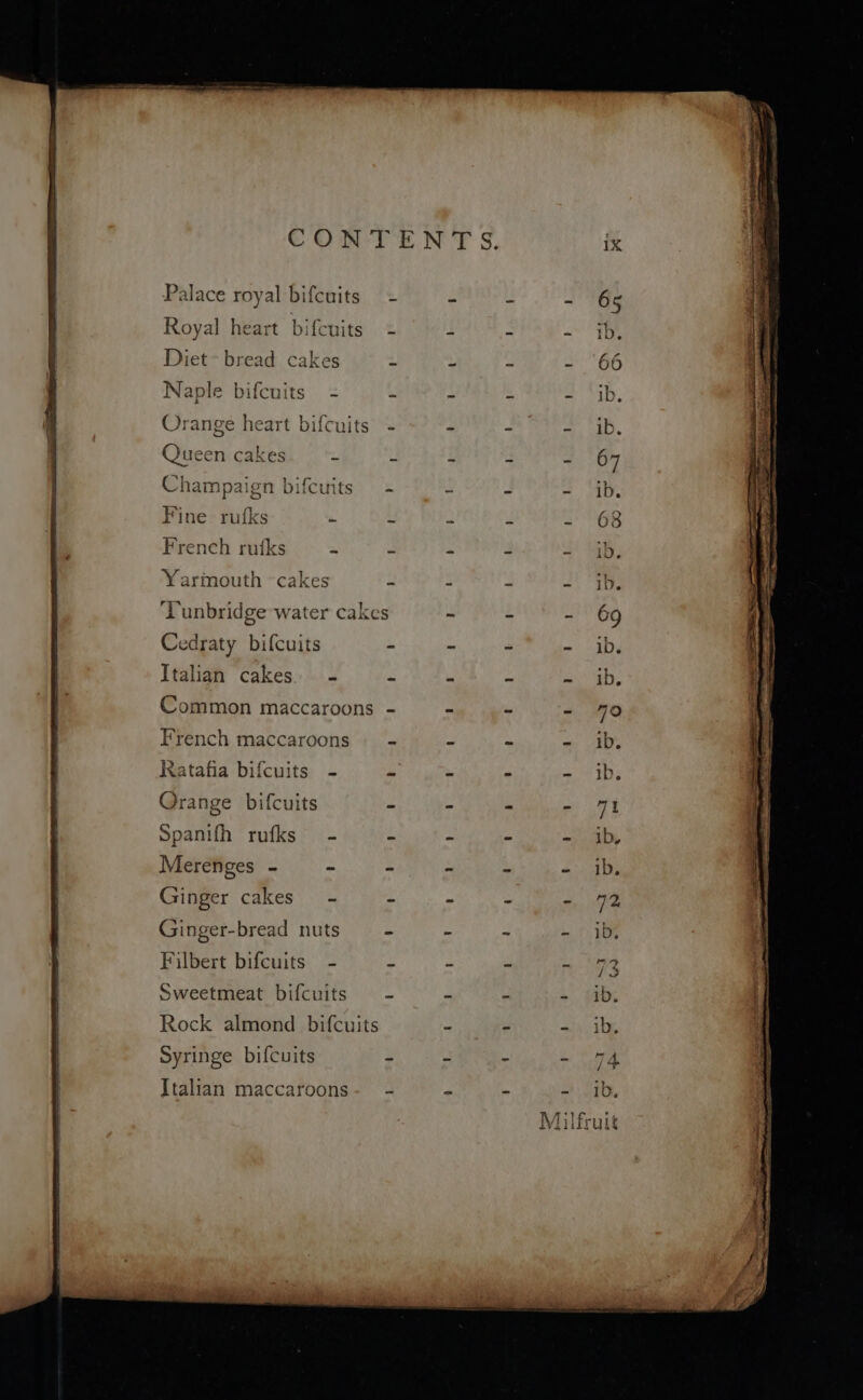 Palace royal Royal heart Diet &gt; bread bifcuits bifcuits cakes ts - Queen cakes Fine rufks French rufks ~ &amp; he aKkes Ratafia bifcu f ite is Merenges - aroons ve 1D, - 66 my - 1D, - ib. a ores = “ib. at oe ie 69 a) EEG a&gt; Eh, - 470 oD ws | +P - 71 = Rain - 72 - *.1D% Leek ~ $10; ata FE 94 ot: STOR, a ee Milfruit Foo De ne IP Gp Pt on 2 IRIEL