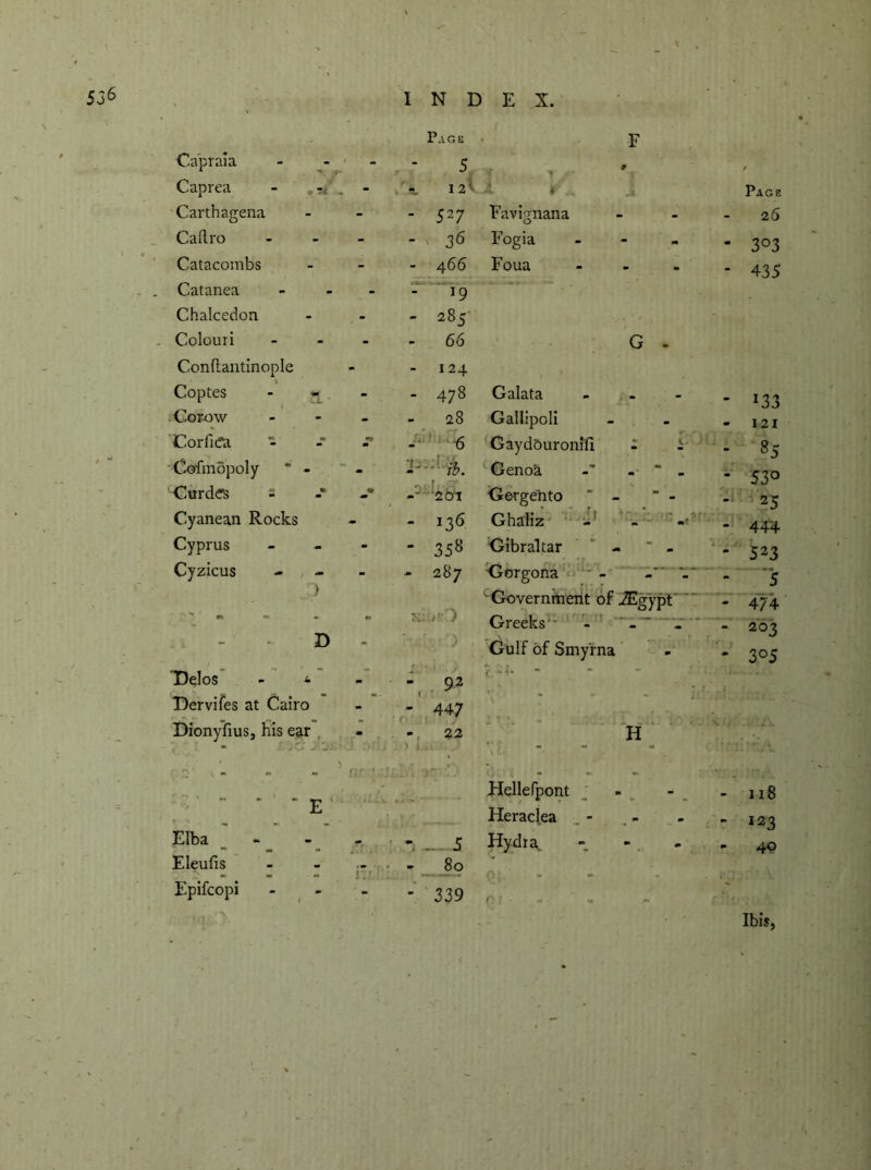 Pa g e Ca'praia - - 5 Caprea - - 12 Carthagena - - 527 Cafl.ro - - 36 Catacombs - - 466 Catanea - : 19 Chalcedon - - 285 Colouri - 66 Conftantinople - 124 Coptes - - 4 78 Corow - - 28 Cor flea - 6 Cofmopoly ‘ - - 3s ; ib. -Curdes s • 201 Cyanean Rocks - - I36 Cyprus - ' 358 Cyzicus ) - - 287 m •• •> . si if ') D - ■ • J ‘Delos - <■ - \ 92 Dervifes at Cairo - - 447 Dionyfius, his ear . • ■ s S - J - ' ' > m - 22 ^ • r. m ‘ ’ E ur ; ;i . > - Elba - - - 5 Eleufis i ' 1 1 00 0 Epifcopi 339 F F j . i Page Favignana - - - 26 Fogia - - - 3°3 Foua - - 435 G - Galata - *33 Gallipoli - 121 Gaydouronifi - i - 85 Genoa . “ . - 53° Gergento - - 25 Ghaliz ■ J - - 444 Gibraltar - • 523 Gorgona - V - 5 - Government of iEgypt - 4/4 Greeks'- - _ - 203 Gulf of Smyrna c>3* - - 3°5 H x «; Hellefpont - 118 Heraclea . - - 123 Hydra^ - m 40 Ibis,