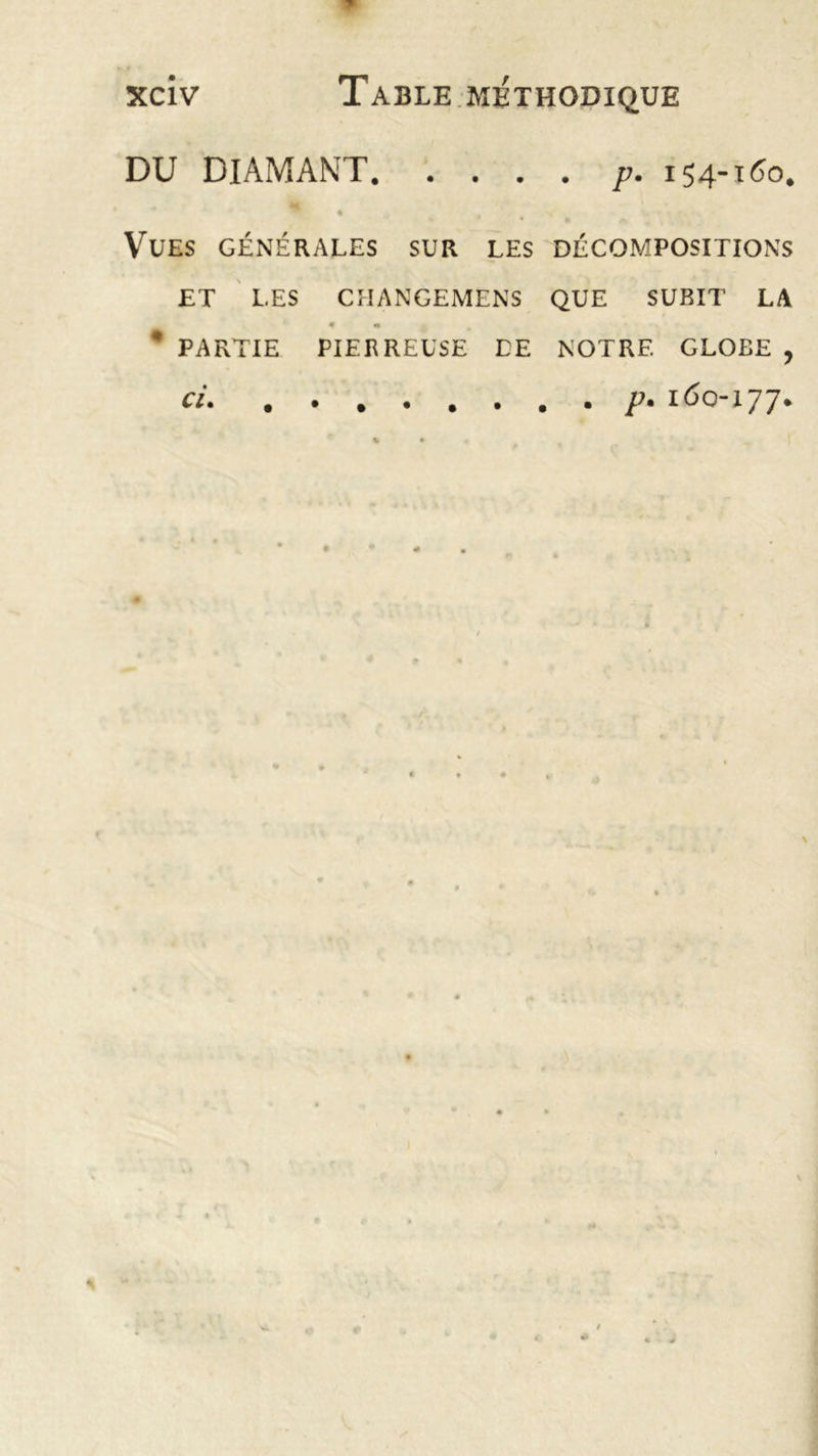du diamant p. 154-160. Vues générales sur les décompositions ET LES CHANGEMENT QUE SURIT LA * PARTIE PIERREUSE DE NOTRE GLOEE , cL p. 160-177.