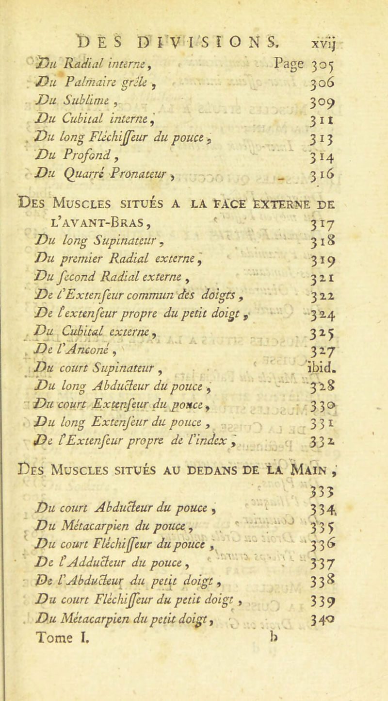'''Ïju Radial intime y ■ Page 305 Du Palmaire grêle , . - • 306 Du Sublime 309 Du Cubital interne l, 31I . Du long Flêchijfeur du pouce 313 Du Profond, 314 Du Quarré Pronateur , - -,, - 3 16 Des Muscles situés a la ta'ce Externe de l’avant-Bras, 317 Du long Supinateur , i- 318 Du premier Radial externe 319 Du fécond Radial externe , '* 311 De CExtenfeur commun des doigts , 322 De textenfeur propre du petit doigt ,• ♦ - • -324 Du Cubital externe. 325 ^ De VAnconè, 3^7 Du court Supinateur, • • ' f ibid. Du long Abducteur du pouce , * « . «4^ . 312.8 Du 'court Ex tenfeur du pouce, VJ i -330 Du long Extenfeur du pouce , ,, .331 De CExtenfeur propre de l'index ^ ». 33 2- Des Muscles situés au dedans de t Main * ç 333 Du court Abducteur du pouce , ‘ ' 334. Du Métacarpien dupouu, . / - » .4* lü 3'3 5 ^ Du court FUchiffeur du pouce •33^ De CAdducteur du pouce, ^ ^ ‘ '* T V : « ^ 337 • De C Abducteur du petiot doigt, 33^ Du court Fléchiffeur du petit doigt , . 339 . Du Métacarpien du petit doigt, ' , \ ^ 340 Tome I. h