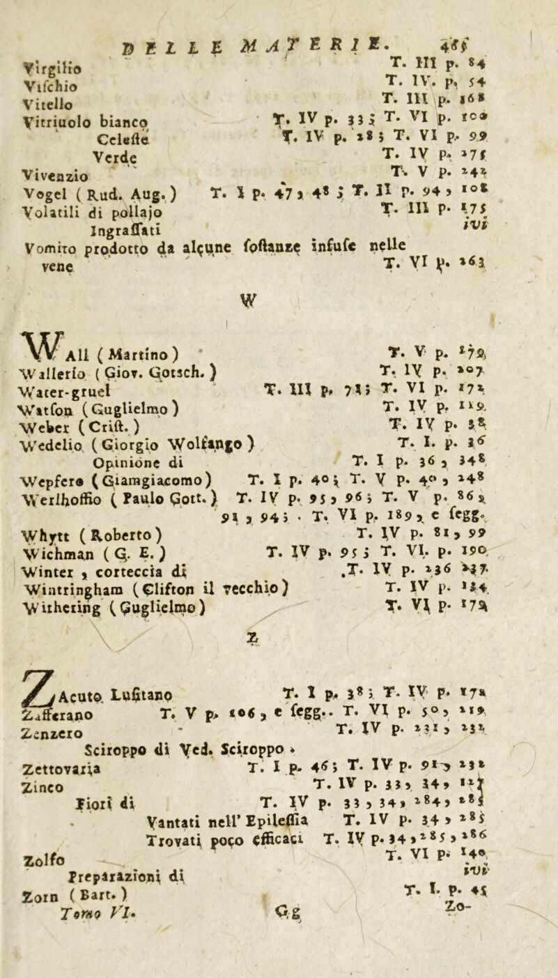 Virgilio Vifchio Vitello Yitriuolo bianco Celefte Verde Vivenzio Vogel ( Rud. Aug.) Volatili di poilajo Ingranati T. HI p. 84 T. TV. p. J4 T. HI p, |6* T. IV p. 3 3 jf T. VI |p. re» T. IV p. »* 5 T. VI p. 99 T. IV p. »7f T-. V p. *4* T. 1 p. 47 j 4J I T* H P« ^4 » IO* T. Ill p- *75 ivi Vomito prodotto da alcune foftanne infufc nelle vene T. VI W w. Ali ( Martino ) Wallerto ( Giov. Gotsch. ) Water* gruel Vatfon (Guglielmo) Weber (Crift.) W'edelio (Giorgio Wol£*,ngO ) Opinione di Wepfcre (Giamgiacomo) T. I p Werisoffio ( Paulo Gott.) T. IV p 9 * 3 94 5 Whjrtt (Roberto) \Vichman ( Q. E.) Winter , corteccia di Wintringham (Glifton il vecchio) W itheiing ( Guglielmo ) T. V p. *7fi, T. iy p. >07 T. Ili p, T. VI p. 17* T. IV p. t. iy p. n T. I. p. 1* T. I p. 36 x 34* 40 ^ T. V p. 40 , 9 5 3 96 ; T. V p. 86 s, T. VI p. 189, c fegg. T. IV p. 81 y 99 T. IV p. 95 5 T. VI. p. 190 ,T. XV p. ^}6 H7• T. IV p. 134 T. VI P- *7^ T. 1 p, 3*> T. IV p. 17* . f T' VT « ,n . . . T. IV p. X? I y t Acuto. Lufitano Fcrano T. V p> 3 « fcgg** T. VI p. 50 s inzero Sciroppo di ycd. Sciroppo » tttovaria T. l p nco fiori di T. IV Vantati nell’ Epitetila Trovati, po^io efficaci *14 151 Prepaxazìonj di n ( Bart. ) Torno Vi. Cg pu 4(5; T. IV p. 9*U *3* T. IV p. 333 14» *-xJf p. 33 > 34 > *84» **S T. IV p. 34 > T. IV p.34»l85>*86 T. VI pi *40 ivi r. I. P- 4* Zo~