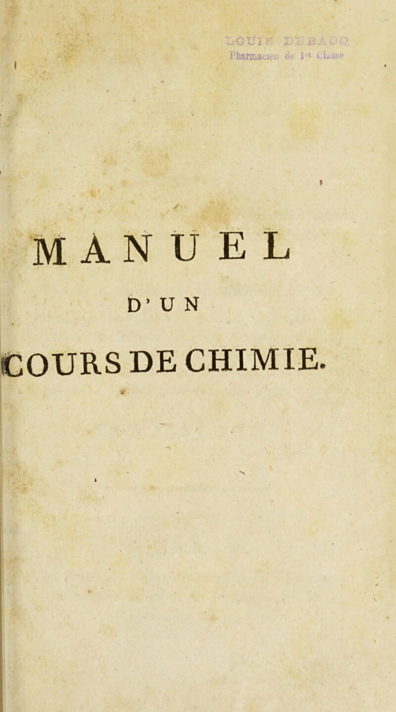 manuel D'UN COURS DE CHIMIE.