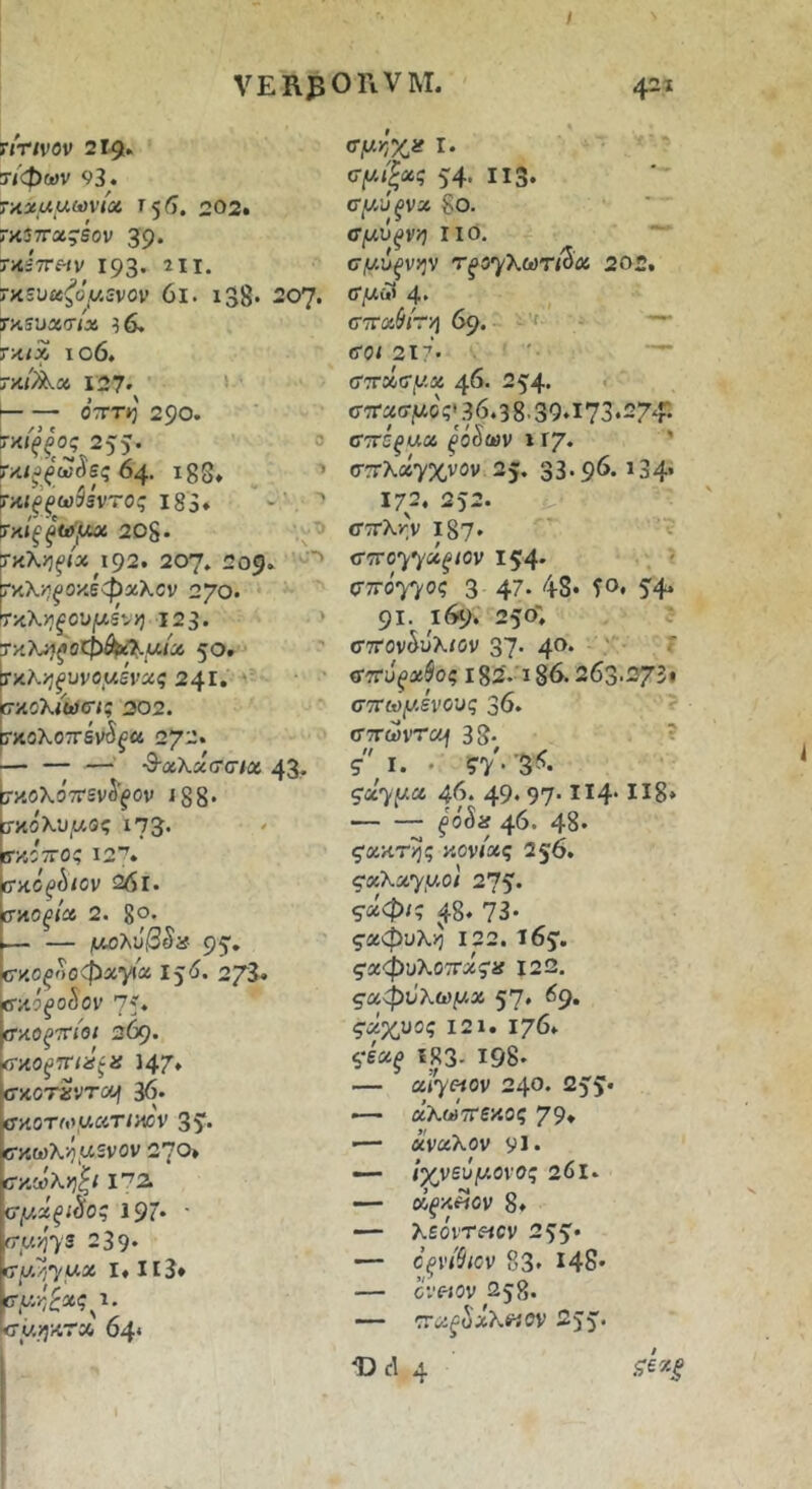 I VER3011VIVT. 4=1 urtvov 2I-9» ΐ· τ/φων 93. 54· ΙΙ3· 7·Λχμμωνία 15(5,202. σμύξνχ %θ. τκίττχςέον 39· ΰμΰξνν) ΐιό, ΤΛίττΗν Ι93· ^ϊΐ· σμΰξνψ ΤξΟ^Κωτί^χ 205, ΐκ,ευαζόμζνον 6ΐ. ι38· 207. 4· Γκ^υΛσ/Λ ^6. Γκ/Λ ΐο6. Γκ/Αα Ι27· ' ' i— — ΟΤΓΤ»3 290. ^5)· ί·κ/^_^'ω^ες 64. ι88. ^κ/^’^ωίε'ντος ΐ83* \ίΛίξ'ξΐΰ^μΛ 208· ίϋΧηξίχ 192. 207. 209 ^.Χηξοχζφχλον 2yO. ■ΛΚΥίξουμζΜΥ) Ι23· 7·Λ}^ζαφ9ρίΚμίχ 50. ΤϋΚηξυνομενχς 241. ' σκολ<&ί<Γ<; 202. Γκολοττενδ^α 272· — — — ·Β·<χΧχσσιχ 43« [τκολοττεν^^ον ι88· κολυ,αβς 173. y,;Vo; ΐ2> κό^^ίον 26ΐ. κο^/α 2. go. μολύβ^^· 95» κο^οοφαγία 15^· 273» ϋ-ΛΟξο^ον 75» σκο^ττίο/ 269. (ΤΑΟξττίίίξϋ 147» σκοτ2νταί 36. σκοτΛ>,αατ/κον 35· β·κωλ>5,^2νον 270» σκωλ>7^/ Ι’!^2. σμχξΐ^ος 19Γ· ■ σα>?73 239· σμ.ή^μχ Ι.ΙΙ3· σμ^ίχςτ.. σύ^κΤΛ 64* στΐχ^ίτ-ή 69. ‘f — <701 21 > '· στΓχ^μχ 4^· -54· στΓασιαος'36.3 8·39·Ι73.274“· σττίξαχ ξό^ων ι Γ7· ' στλαγχνον 25. 33*9^· ^34’ 172. 252. CTTXry 187· ΰτνο'^^^χξίον 154· σπόγγος 3 47· 48· ί®· 54* 91. 169. 250'* σττον^ύχίον 37* 4^· ' ■ ' ^ττύξχ^ος ι%2.'\%6.263·273ι σττωμενους 36. σττώντα^ 38* ■ ^ S-V* · ^-ν'-'δ^· ςχ^μα 46. 49· 97· ^^4* Ι^δ* ξό8α 46. 48· ςχϋτΐ^ς χονίχς 2§6, ςχλχΎμοΙ 275· ς·«φ/; ^48· 73· ς-αφυλ)) 122. 165. ςχφιιλοττχςα Ι22. ςχφνλωμχ 57* ^9» ςχχ^υος Ι2ΐ. 176. ^*ε«^ ϊ83- Ι98· — xiyc^ov 240· 255· .— αλω'ττεκος 79* ■— άίνχλον yi. — ίγ^ενμονος 261* — οΐ^κβύν 8. — λεοντ«ον 255* — όξνί9ΐΰν 83· ϊ48· — cvc-iov 258. — rrx^SxKfiOV 255· Vc\^