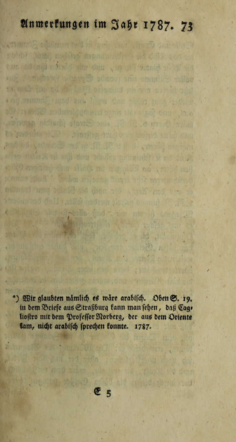 *) 9Btr glaubten nämltd) et roSre arabifd). üben®. 19. tn bem Briefe aut 0trajj6uvq fann man fefyen, ba£ (Eag> lioftro mit bem {profefibr9}orberg/ ber au* bem Oriente tarn, nidjt arabifd) fprecfyen founte. 1787»