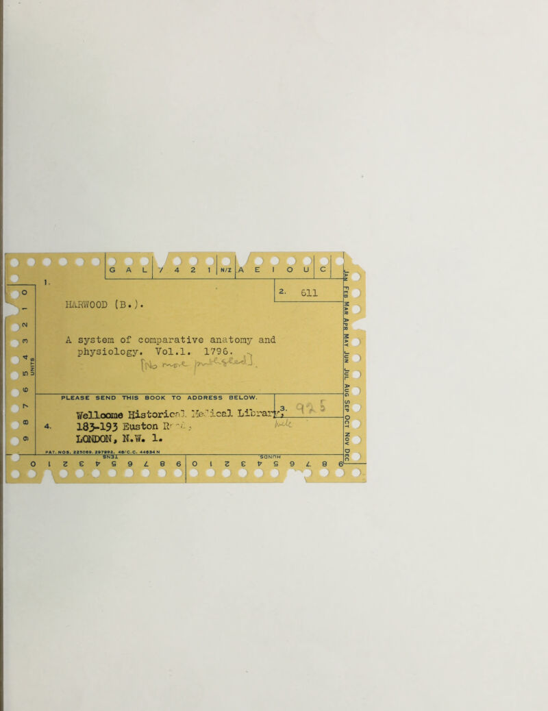 rm GAL > mi 7 4 2 1 N/Z _A E 1 O U C 611 HARWOOD (B.). A System of comparative anatomy and physiology. Vol.l. 1796. PLEASE SEND THIS BOOK TO ADDRESS BELOW. Welloome Historien! Me.’ical L io rar ;,3. ! = 4- 183-193 Euston ßf'L, LONDON, N.W. 1. PAT. NOS. 223069.2979P2. 40/C.C. 44634 N