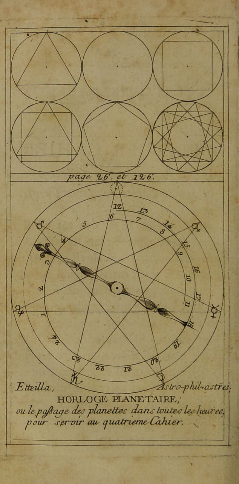 EttSlUcL, HORLOGE- ELANETAIRL; ou. h. p^aq& des planettes dans toutes les Iteures. pour servir au (quatrième.-Cahier.