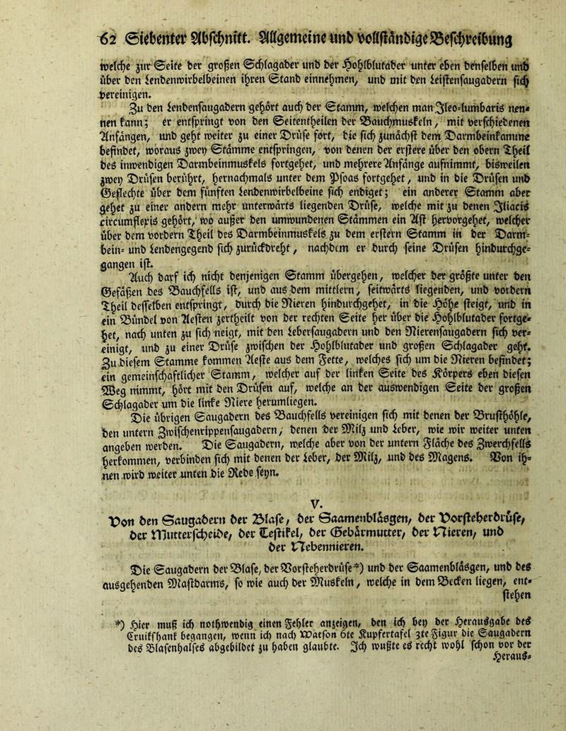 welche jur ©eite ber großen ©cfjiagaber unb ber ^)o§(6(ufaber unter eben benfelben tmb über ben lenbenwirbeibeinen ihren ©tanb einnehmen, unb mit ben leijlenfaugabern ftch bereinigen. 3u ben Senbenfaugabem gebort auch ber ©tamm, weiten man 3ieo4umbartS nen* nen bann; er entfpringt twn ben ©eifentheilen ber 53aud}mußfe(n, mit berfd)ietenen Anfängen, unb gebt weiter $u einer ©rufe fort, tie ftch 5undd)fl bem ©armbeinfamme beftnbef, woraus jwcp ©ramme entfprtngcn, ton benen ber evjjere über ben obern Xb«t bes inmenbigen ©armbeinmusfels fortgebet, unb mehrere Anfänge aufnimmt, bisweilen gwet) ©rufen berührt, hrrnad)ma(s unter bem $3foaS fortgehet, unb in bie ©rufen unb ©efled)fe über bem fünften ienbenwtrbelbeine ftd) enbigef; ein anberer ©tamm aber gehet ju einer anbern mehr unterwärts liegenben ©rüfe, welche mit ju benen ^Hacis rircurnftejeis gehört, wo aufer ben umwunbenen ©fdmmen ein 2lff berborgehet, weicher über bem borbern 'ibeit bes ©armbeinmusfeis ju bem erflevn ©tamm in ber ©arm- hein-- unb ienbengegenb ftd) jurücfbreht, nad)bim er burd; feine ©rüfen l)mburd)ge- gangen ift Tfuch barf ich nicht benjenigen ©tamm übergeben, weiter ber größte unter ben ©efdfen bes Bauchfells ifl, unb aus bem mitfiern, feitwdrts ftegenben, unb borbem übeil befetben entfpringt, butd) bie Spieren b>nbmd)g?bet, in bie Qefy fleigt, unb in ein 33ünbel bon ?lejlen jerthetlf bon ber redeten ©eite fjet «ber bie Vohlbiufaber fortge* het, nach unten ju ftd) neigt, mit ben Jebetfaugabevn unb ben 9?terenfaugabern ftd) ber- einigt, unb ju einer ©rufe jwifdjen ber J^ohlbiutaber unb großen ©d>iagaber geh*. 3ubtefem ©tamme fommen Riefle aus bem $efte, weiches ftdj um bie Vieren beftnbef; ein gemeinfd)aftltd)er ©tamm, welcher auf ber iinfen ©eite bes Körpers eben biefen «Jöcg nimmt, mit ben ©rüfen auf, weiche an ber auswenbigen ©eite ber großen ©chiagaber um bie linfe Dliere berumiiegen. ©ie übrigen ©augabern bes S3aud)fei(s bereinigen ftch mit benen ber ^BrufT^o^fe, ben unfern 3wifd)enrtppenfaugabern, benen ber SKiij unb ieber, wie wir weiter unfett angeben werben, ©ie ©augabern, mefd)e aber bon ber unfern $fad;e bes 3werd)felte herfommen, berbinben ftch mit benen ber ieber, ber SJlilj, unb bes Wagens. $Con neu wirb weiter .unfenbie SXcbe.ftyn. V. X)ott ben Saugabertt ber 2Mafe, ber Baameubldsgett, ber‘Dorfleberbrufe, ber iTJutterfcbeibe, ber Ceflifel, ber (ßebSrmutter, ber Hie ren/ unb ber tTcbennieren. ©ie ©augabern ber 33lafe, berQSorfieherbvüfe*) unb ber ©aamenblaSgen, unb bei öuSgebenben SDlaftbarmS, fo wie auch ber Sttusfeln, wekf)e in bem S3ecfen liegen, ent» flehen *) £ier muß ich ttof&amp;wenbig einen gebier attjeigen, ben id> bet) ber Verausgabe bei (Eritiffbanf begangen, wenn id) nad) XEatfon 6te Äupfertafel 3te gigur bte ©augabern bcS SMafenbalfeS abge6ilbef $u habe« glaubte. 3d) wußte eS recht wohl fchon oor ber VerauS*