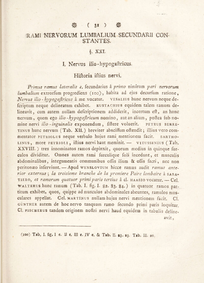 •— *' * « ^ - 0 ( 3* ) 0 / RAMI NERVORUM LUMBALIUM SECUNDARII CON- STANTES. 4 §. XXI. ' I, Nervus iJio-hypogaftricus, HKloria iftius nervi. Primus ramus lateralis s* fccundarius a primo nimirum pari nervorum lumbalium extrorfum progrediens (ioo), habita ad ejus decurfum ratione f Nervus ilio-hypogajlricus a me vocatur* vesalius hunc nervum neque de- fer i p tum neque delineatum exhibet* eustachius equidem talem ramum de- lineavit, cum autem nullam deferiptionem addiderit, incertum eft, an hunc nervum, quem ego ilio - hypogajlricum nomino, aut an alium, poftea (ub no- mine nervi ilio - inguinalis exponendum, ftftere voluerit* petrus berre- tinus hunc nervum (Tab. XII.) breviter absciffum oftendit; illius vero com- mentator petriolus neque verbulo hujus rami mentionem facit* Bartho- linus , more petrxoli , iftius nervi haut meminit. — vieussenius ( Tab. XXVIIL ) tres innominatos ramos depinxit, quorum medius in quinque fur- culos dividitur. Omnes autem rami furculique foli incedunt, et musculis abdominalibus, integumentis communibus offis ilium & offis facri, nec non peritonaeo inferviunt. — Apud winslovium hicce ramus audit ramus ante- rior externus ; la troisieme branche de la premiere Paire lombaire a saba* itero, et ramorum quatuor primiparis tertius a ch ha asio vocatur. — CeL walterus hunc ramum (Tab. I. fig. L 82. 83. 84») in quatuor ramos par- titum exhibet, quos, quippe ad musculos abdominales abeuntes, ramulos mus- culares appellat. Oel. martxnus nullam hujus nervi mentionem facit. CL gunther autem de hoc nervo tanquam ramo fecundo primi paris loquitur. CL fischerus tandem originem noftri nervi haud equidem in tabulis deline» avie, Cieo) T*b, I. fig. I e. U e, 111 e. IV e. & T*b, 11. »3, »3. T*b, IU. m. ■