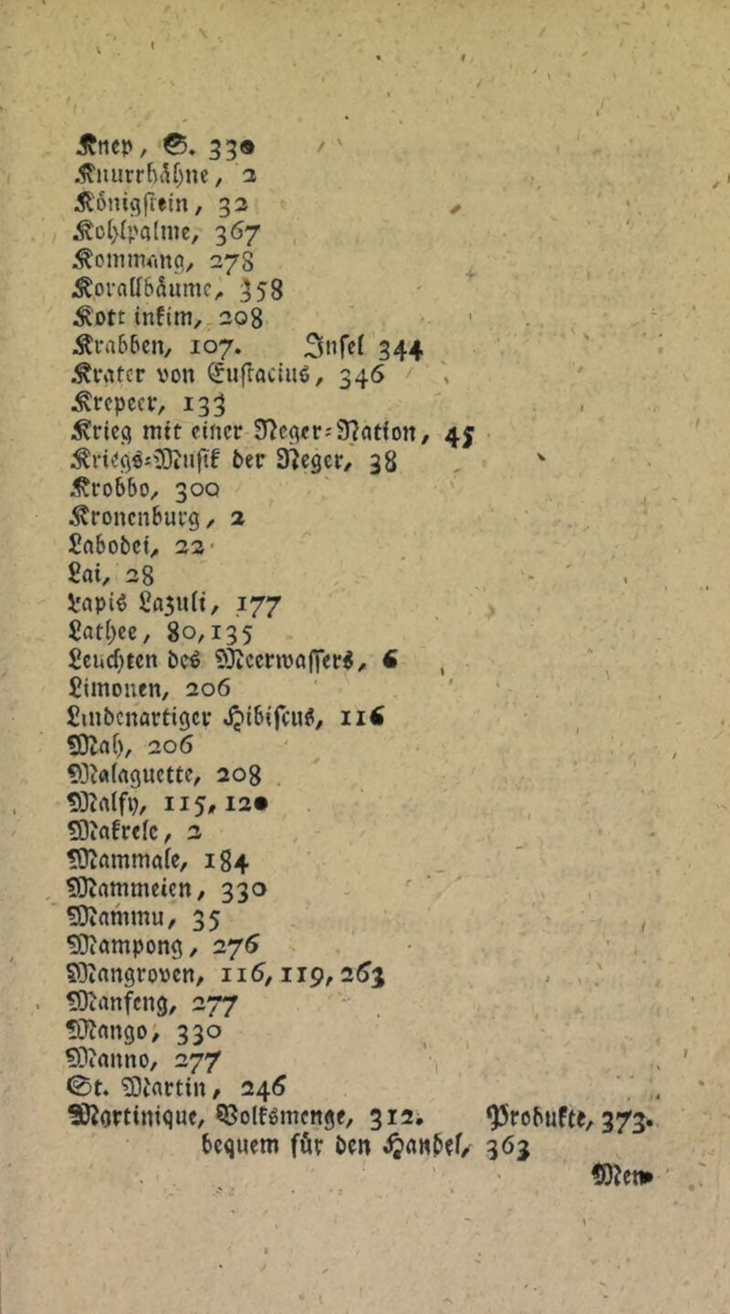 Äncp, 33« / ' . .^iuirrf)iU)ne, a 5^6nigfreln, 33 , ' • . ^Dl>4'a(nie, 367 , ' ' ^cnumtn^, 278 ÄovaübSumc^ 358 ' ' ^Dtt infim, 208 • ' .. . Ära6&cn, 107. ^nfcl 344 '' ' i Ävatcr von Sufractuö, 346 ^ Ärcpccv, 133 ' . ... mit einer 97c(^«r;3?(ition, 45 .^rieö0s33iuftf fcer Sieger/ 38 , ' .^ro6bo, 30Q ' • ' ^ ÄronenBurg / 3 Snbobei/ 23 • £oi/ 28 . , , - ' Vnpi« efl3u(i, 177 , £atl)ce, 80,135 £eucf)tcn beö iSicermoner^/ € , ‘ / : Simonen, 206 ’ ■ / Sinbcnartigcr ^iSifeu^, 116 9Ka(), 206 ' ' ; , 93irt(a9ucttc, 208 . . , ’ t)3Zft{fp, 115/13« , SOiafrefc, 3 , - , ' fOiammafc, 184 . • ’ , ?)}inmmeien/ 330 - ' ' , ' . ' ^atnmu/ 35 ?EJiampong, 27^ • , ’ , ■ : Si^iangrovcn, 116,11^,26% , SOianfcng, 277 - _ . ^ - ; ^D^nngo; 330 ^ , €0innno, 277 ' 0t. ^OJartin / 245 9Kortimquc, ?8oltömcnge, 3i2i ^robufte, 375. bequem för ben ^»awbtf/ 363 S)?et«
