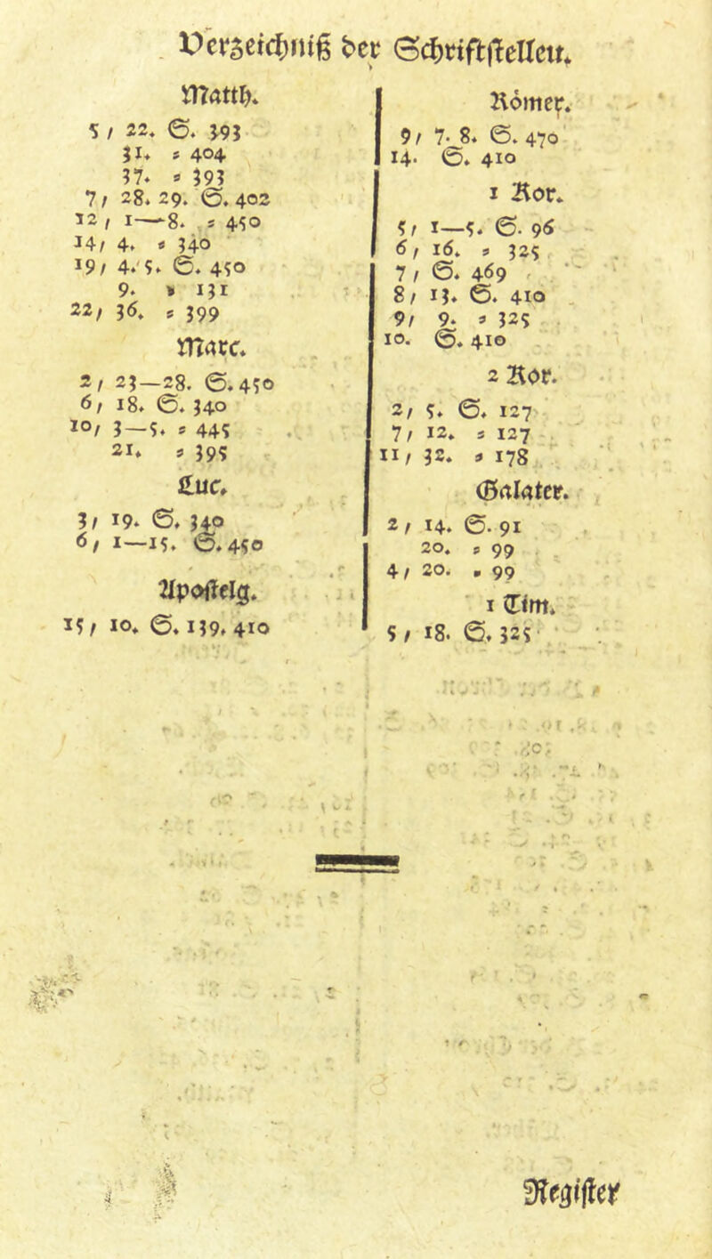 , Dcr3ci(^)i)tg bet Sc|)tifi:(Teirctf. 5 / 22* ©* 1^5. 51* * 404 , ■ n* » 59? 7/ 28* 29. 0. 403 ^2 , I-—8* . s 450 ^4/ 4* « ?40 19/ 4*'5* 6* 4?o ■ 9. > i?i 22/ 35. s J99 matc* 2/ 2J —28. 0,450 6/ 18* ©* 340 lO/ ?—S* s 445 : 21, s 395 iluc, ?/ 19* ©* 340 0/ I—15* 6*450 2Ipo(leIig. 15 / 10, 0,139,410 Komec,' - I, 9/ 7-8* @* 470' 14- 6* 410 I Bor, 5/ 1—5. 6- 9^ - ~ 6 , 16, 9 325 t 7/ 6* 469 ' . ■' *'■ ^' 8/ I?* 6. 410 _ 9/ 9* s 32s ... 10. 0,410 2Bor.* ••• 2f <Q^ I27>‘ 7/ 12, s 127 - . ' II/ ?2* ^ 178.. ■ : ’ 1. (Brtlatcr. ^ 2/ 14* ©.91 20, 9 99 , . 4 / 20. , 99 ' ■ I Zim.