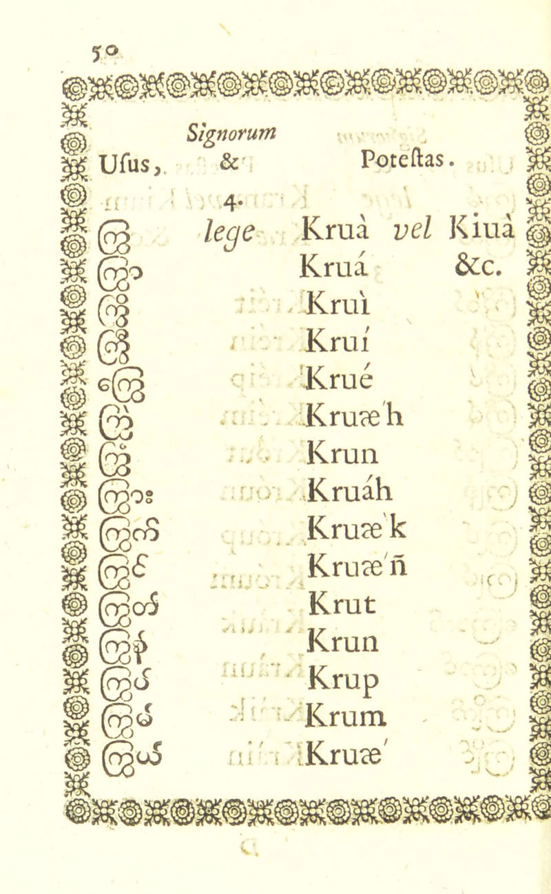 ■XI <vj> 5oV f§ l-o o. I(Sf [ar. j j (S05 Signorum Poteflas. ) 4* r rt * ■ « U.! - lege Krua vel Kiua Krua &c. Krui Krui Krue v .Kruceh , Krua . Kruah Kruce k *■ 1 • ' ♦. i Krucen Krut Krun 1 * Krup Krum ai' i iKruce' iiliJO: /a «'ilii 4 ) bi if i : J & s. 3