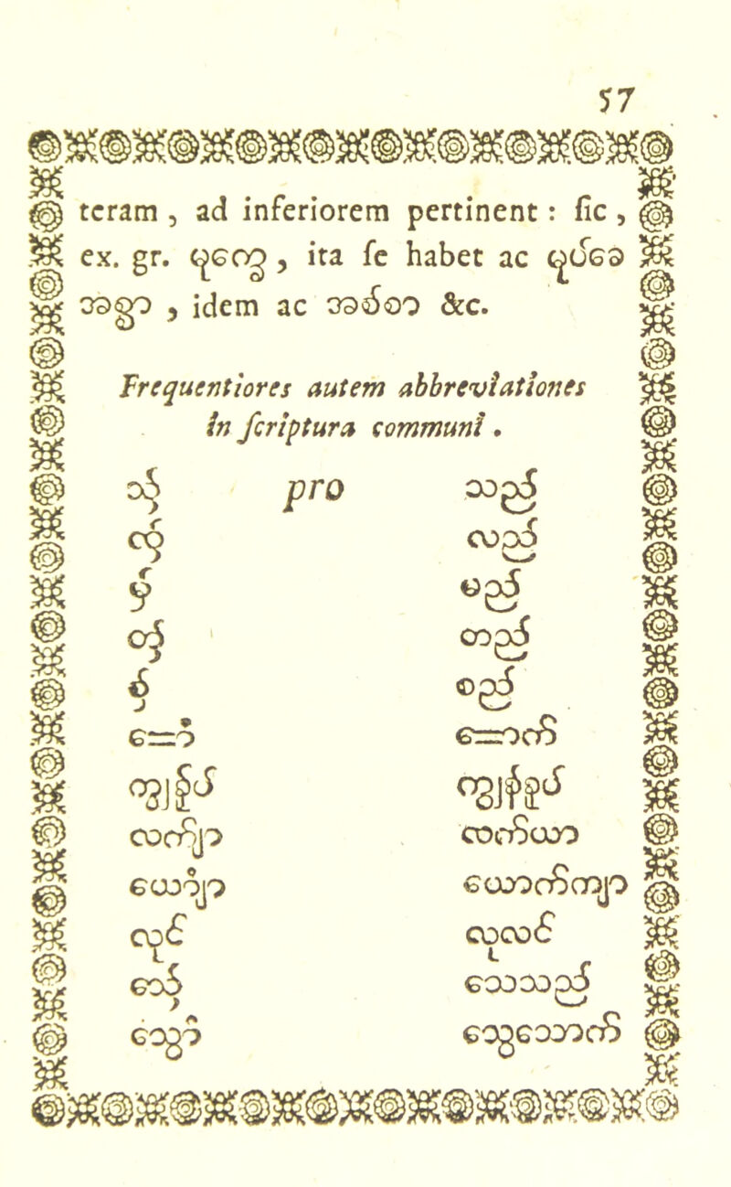 @ teram , ad inferiorem pertinent: fic, SSS ex. gr. cjeog, ita fe habet ac C£(5g9 oogp , idem ac 09600 &c. Trequentiores autem abbreviationes in feriptura communi. oS pro oog © § 0)09 og5 @ i co^ © 6 j ®e* § V G—9 G=OoS I OgJ^J © I cooSjo cooSooo GUJ9J9 GOOOcScOjO M © Oj£ GoS > coco£ Goooooi I © cogeoooco @