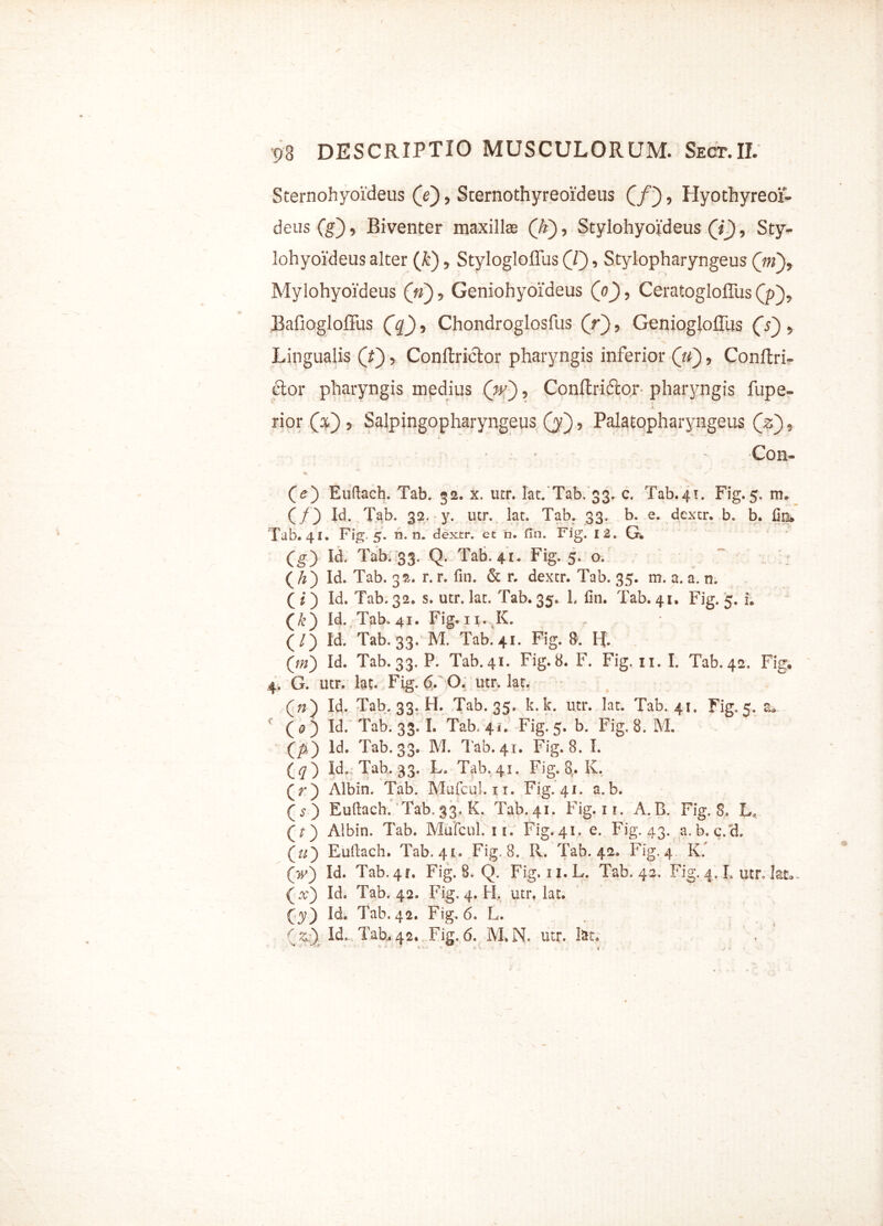 Sternohyoideus (V), Scernothyreoideus (/), Hyothyreot- deus(*g), Biventer maxillae (h), Stylohyoideus (i), Sty- lohyoideus alter (&) 9 Styloglofllis Q), Stylopharyngeus (m)9 Mylohyoideus (V) 5 Geniohyoideus Qo), Ceratogloffus Qf), Bafiogloffus (q), Chondroglosfus (r), GenioglofTus (V) 5 Lingualis (f) y Conltrictor pharyngis inferior (V), Conftri- elor pharyngis medius (V), Conftri6tor pharyngis fupe- rior (&) 5 Salpingopharyngeus (j) ? Palatopharyngeus Qz') 9 * : Con- (<?) Euftach. Tab. 32. x. utr. Iat. 'Tab. 33, c. Tab.4!. Fig.5. rm (f) Id. Tab. 32. y. utr. Iat. Tab. 33. b. e. dextr. b. b. Tab. 41. Fig, 5. n. n. dextr. et h. fin. Fig. 12. G* (g) Id. Tab. 33. Q. Tab. 41. Fig. 5. o. (/z) Id. Tab. 32., r. r. fin. & r. dextr. Tab. 35. m. a. a. n. ( i ) Id. Tab. 32. s. utr. Iat. Tab. 35. L dn. Tab. 41. Fig. 5. I. (/e) Id. Tab. 41. Fig. 11. K. (/) Id. Tab. 33. M. Tab. 41. Fig. 8. tf. (ni) Id. Tab. 33. P. Tab. 41. Fig. 8. F. Fig. ii.I. Tab. 42. Fig. 4. G. utr. Iat. Fig. 6/ 0. utr. lar. (n) Id. Tab. 33. H. Tab. 35. k.k. utr. Iat. Tab. 41. Fig.5. ^ (0) Id. Tab. 33. I. Tab. 41. Fig.5. h. Fig. 8. M. (p) Id. Tab. 33. M. Tab. 41. Fig. 8. I. (q) Id. Tab. 33. L. Tab. 41. Fig. 8. K. (r) Albin. Tab. Mufcul. 11. Fig. 41. a.b. (s) Eudacb/Tab.33. K. Tab. 41. Fig. n. A.B. Fig. 8. L, ( O Albin. Tab. Mufcul. 11. Fig. 41. e. Fig. 43. a. b. c. d. (u) Euilach. Tab. 41. Fig, 8. R. Tab. 42» Fig. 4, Kf (w) Id. Tab.41. Fig. 8. Q. Fig. 11.L. Tab. 42, Fig. 4. L utr, lar.. (x) Id. Tab. 42. Fig. 4. H. utr. Iat. (y) Id. Tab. 42. Fig. 6. L. ( z) Id,. Tab. 42, Fig. 6. M. N. utr. fet.