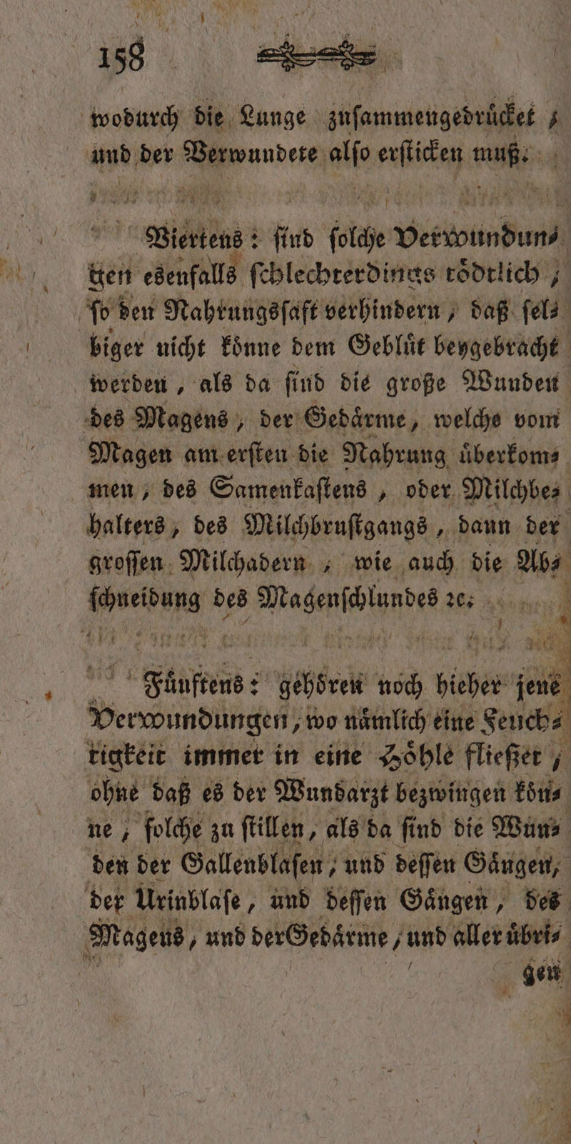 und der Mundes ua Fa va; EN PAR böte verwundun⸗ gen Kasten ſchlechterdings rödtlich , ; ſo den Nahrungsſaft verhindern, daß ſel⸗ biger nicht koͤnne dem Gebluͤt beygebracht werden, als da ſind die große Wunden des Magens, der Gedaͤrme, welches vom Magen an erſten die Nahrung uͤberkom⸗ men, des Samenkaſtens „oder Milchbe⸗ halters, des Milchbruſtgangs, dann der groſſen Milchadern , wie auch die Ab⸗ e des Wagen led ꝛc. ar . 4 a 1118 nic fen gecbert boch hießen jene Vreni, wo naͤmlich eine Feuch⸗ tigkeit immer in eine Soͤhle fließer, ohne daß es der Wundarzt bezwingen kön⸗ ne, folche zu ſtillen, als da ſind die Rum den der Gallenblaſen, und deſſen Gaͤngen, der Urinblaſe, und deſſen Gaͤngen, des Magens „und berepheme ö und aller uͤbri⸗ gen 4.
