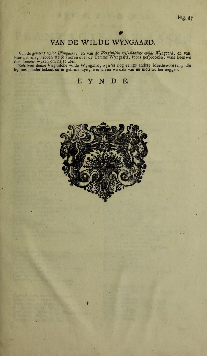 Pag. 8? 0 VAN DE WILDE WVNGAARD. Van dc ^emeene viilde tFyngaardi eö van dé P’erginifchè Dyf-blaadige wilde IFyngaard, en vaii haar gebruik, hebben we te voorenover de Tamme Wyngaard, reeds gefprooken, waar héenwe den Leezer wyzen om na te zien. Behalven deeze Virginifche wilde Wyngaard, zyn’er nog eenige andere Meede-zoorten^ die by ons minder bekent en in gebruik zyn, weshalven we dw van nu niets zullen zeggen. E Y N D E.