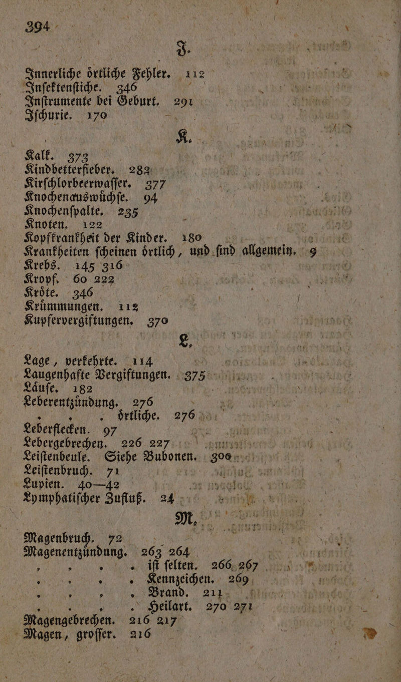 Innerliche örtliche Fehler. 112 Inſektenſtiche. 346 Mr Inſtrumente bei Geburt. 291 Iſchurie. 170 1 . 1 Kalk. 3753 ZN | 54 0% Kindbetterfteber. 282 5 Kirſchlorbeerwaſſer. 377 Knochenauswuͤchſe. 94 Knochenſpalte. 235 Knoten, 122 2 | Kopfkrankheit der Kinder. 180 Krankheiten RN oͤrtlich, und find allgemein, 9 Krebs. 145 316 Kropf. 60 222 Kroͤte. 346 Kruͤmmungen. 112 Kupfervergiftungen. 370 Be, Lage, verkehrte. 114 | Laugenhafte Vergiftungen. 275 Laͤuſe. 182 Leberentzuͤndung. 276 . oͤrtliche. 275 Leberſlecken. 97 1 Lebergebrechen. 226 227 ' nn Leiſtenbeule. Siehe Babonen 30% %“ // Leiſtenbruch. 71 iu Lupien. 40—42 | ar uyuloiß: \ ylh Lymphatiſcher Zufluß. ꝝñ Magenbruch. 727 Magenentzuͤndung. 263 264 „ % „Kennzeichen. 269 5 * 0 . Brand. 211 Biss » . e, Heilart. 270 13 | Magengebrechen. 216 217 Magen, groſſer. 216