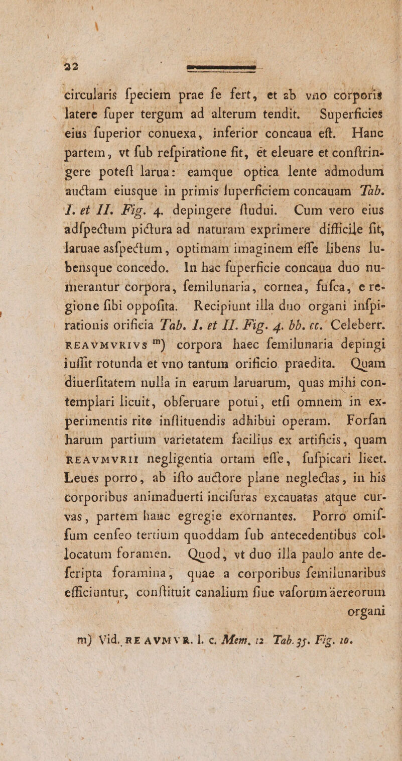 circularis fpeciem prae fe fert, et sb vao corporis partem, vt fub refpiratione fit, ét eleuare et conftrin- gere potefl larua: eamque optica lente admodum auctam eiusque in primis fuperficiem concauam 7àb. 4. et II. Fig. 4. depingete fludui. Cum vero eius adípectum pictura ad naturam exprimere difficile fit, laruae asfpectum , optimam imaginem effe libens lu. bensque concedo. n hac fuperficie concaua duo nu- merantur corpora, femilunaria, cornea, fufca, e re- gione fibi oppofita. Recipiunt illa duo organi infpi- rationis orificia Tab. I. et II. Fig. 4. bb. ct. Celebert. REAVMVRIVS ) corpora haec femilunaria depingi iuffit rotunda et vno tantum orificio praedita. Quam diuerfitatem nulla in earum laruarum, quas mihi con- templari licuit, obferuare potui, etfi omnem in ex. perimentis rite inflituendis adhibui operam. Forfan harum partium varietatem facilius ex artificis, quam REAvMVRII negligentia ortam effe , fufpicari lieet. Leues porro, ab iflo auctore plane uegledlie. in his SEEN animaduerti incifuras excauatas atque cur- , partem hanc egregie exornantes. Porro omif- (uc: cenfeo tertium quoddam fub antecedentibus col. locatum foramen. | Quod; vt duo illa paulo ante de- fcripta foramina; quae a corporibus femilunaribus efficiuntur, conftituit canalium fiue vaforum àereorum organi m) Vid. REAVMVAR. l. c. Mem, i2. Tab. 37. Fig. 10. |
