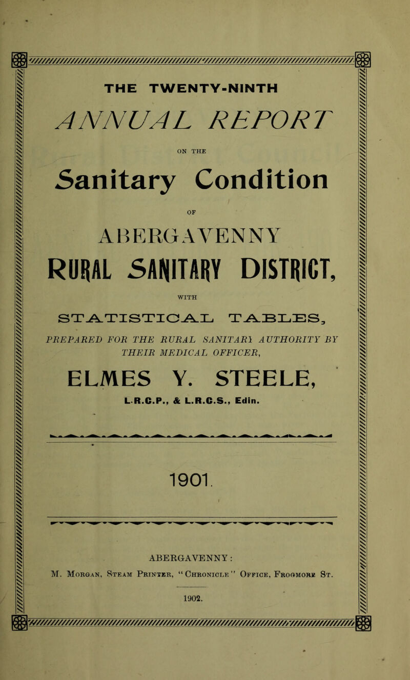 ON THE Sanitary Condition OP M. Morgan, Steam Printer, “Chronicle” Office, Frogmorb St. 1902.