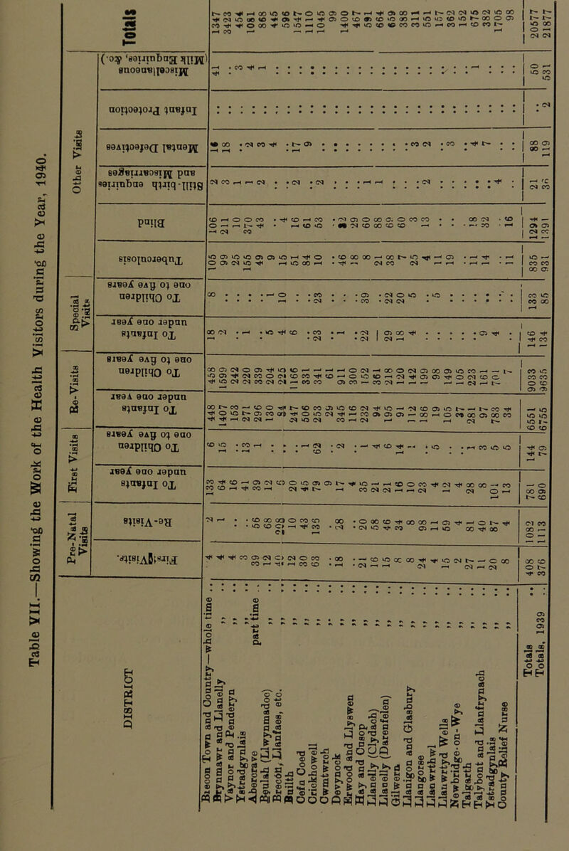 Table YII.—Showing the Work of the Health Visitors during the Year, 1940.