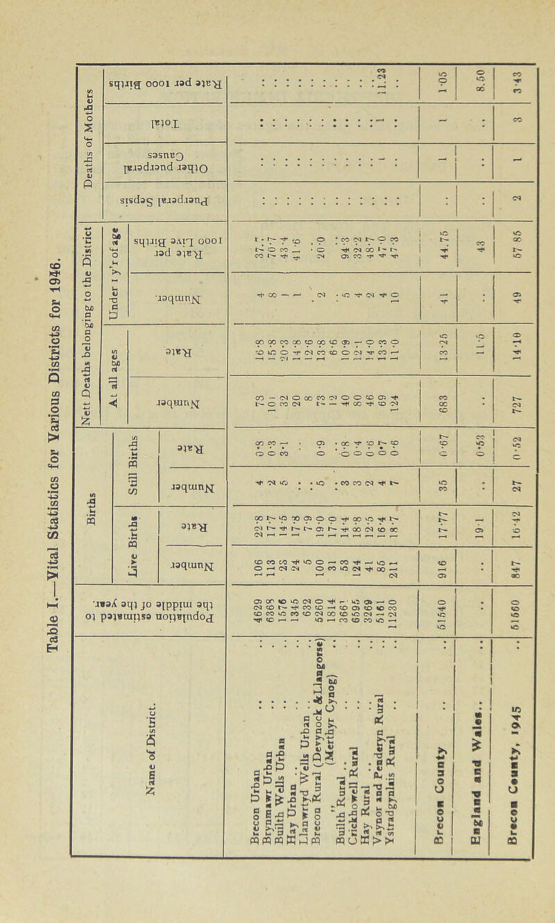 Table I.—Yital Statistics for Various Districts for 1946. Deaths of Mothers sq)il{j 0001 iad ajB>j CO oj 105 8.50 CO y CO l*l°I - : CO sasn B3 j«.i3d.i3nd iaqio - sisdag [ejad.ianj : ; 03 Nett Death* belonging to the District Under i y’rof age sqyig; aaiq oool iad a)B^j 1^0 • 0 01 co * ~ M N 02 co -r ■'*' -sr 44.7ft CO kC 1 *o 1 usquin^ OC —• *— 03 • *0 'C 03 -* © -*r ; © At all ages 31«U 900N009009®J-OW9 •n O T N CO 50 O N V N H ! *c 9 CO *0 © jaquin^[ CO — 030CCCOOJOO<OCTl-*» 1- 0 CO 03 t 'f CO to M 683 ; LZL Births Still Births ai^'a COCO—- • Oi •0C^,*-O^cp 0 0 CO 0 * © © © O © t- to O ? i s 0 l = jaquinjsj •'f 03 *Tj • -iO • CO CO 03 ■*** t 35 ; 03 Lire Birth* 00 TO 05 9 © OO ‘O ^ C'll^-s}'h»l'-0Jr>-'^C003«0QC 17-77 191 03 9* •© .laqumj^j; CDCOCO-^VOO-CO^ — lOe- O 03 03 O CO O OJ ^ 00 — ' •“* —• — 03 916 ; 847 M»aX aqi jo aippiui aqi oj pa}*mtts9 uopBjndoj a>crctco3o^p'k:a»'-o OJco^^coco^cDotoceo ©COiOCOC£>03COCO*OOJ—*03 rf (C - « 0 •—1 ro (O W O — 51540 ; 61660 Name of District. Brecon Urban Brynmawr Urban Builth Wells Urban Hay Urban Llanwrtyd Wells Urban Brecon Rural (Devynock ALlangorse) ,, (Merthyr Cynog) Builth Rural .. Crickhowell Rural Hay Rural .. Vaynor and Penderyn Rural Ystradgynlais Rural Brecon County • 1 m JO « z Tt C m T9 e m fei e QJ 1C T Ok K m 3 • u ■ 0 y • 02