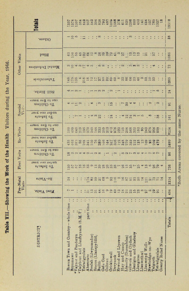 Table YII.—Shoving the Work of the Health Visitors during the Year, 1956. Both Areas covered by the same Nurse.