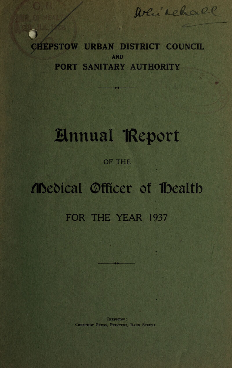 Bnnual IReport OF THE /Ubebical ©fficct of Ibealtb FOR THE YEAR 1937 >• Chepstow : Chepstow Press, Printers, Bank Street.