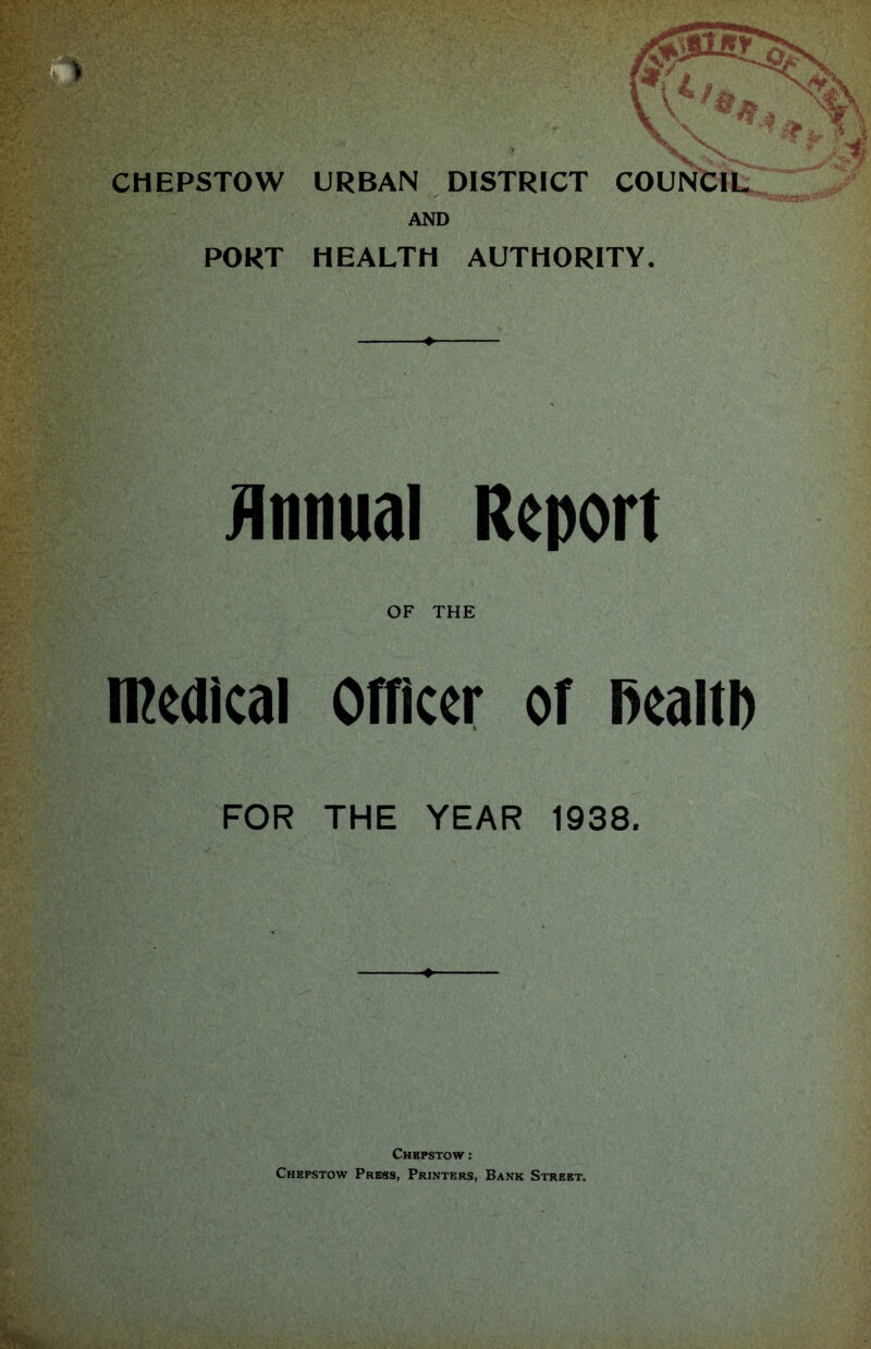 AND PORT HEALTH AUTHORITY. Annual Report OF THE Medical Officer of health FOR THE YEAR 1938. Chepstow : Chepstow Press, Printers, Bank Street.