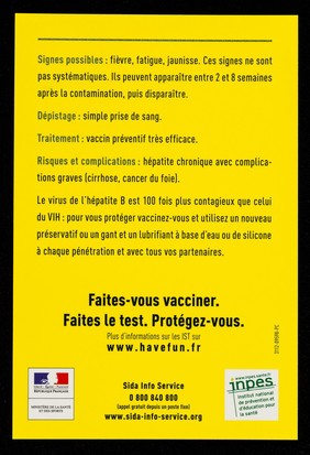 Ce soir tu risques de coucher avec Léo qui a couché avec alexandre et Hervé qui ont couché avec Pat qui a couché avec Hypolite ... / Ministère de la Santé et des Sports ; INPES, Institut National de Prévention et d'Éducation pour la Santé.