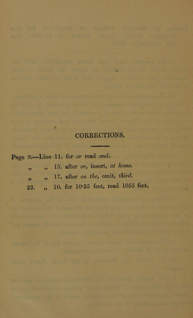 <t CORRECTIONS. Page 9.—Line 11. for or read and. 15. after or, insert, at home. 17. after on the, omit, third. 10. for 10*55 feet, read 1055 feet. 22.