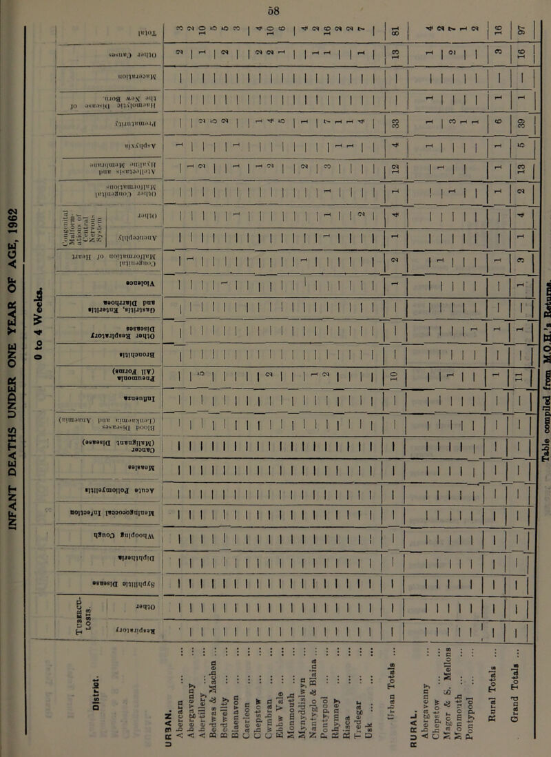 INFANT DEATHS UNDER ONE YEAR OF AGE, 1962 58 Table compiled from U.O.H.’s