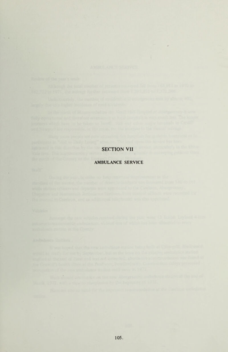 SECTION VII AMBULANCE SERVICE