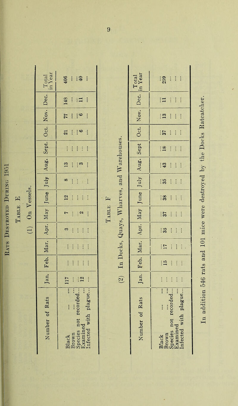 Rats Destroyed During 1951 <1 H 0? O O H d o bo < a a Xi a o :z: <o : : o o : : TjH ! : <o iM : : : CO : : : T3 <D no : o • u (D O fe Z1 rH •4-* ‘u S u m CQ 05 w ( Id addition 546 rats and 101 mice were destroyed by the Docks Ratcatcher.