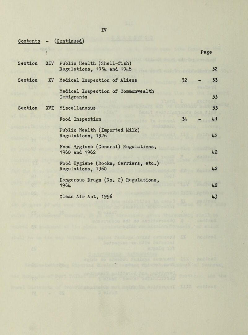 Contents (Continued) Page Seotion XIV Public Health (Shell-fish) Regulations, 1934 and 1948 32 Section XV Medical Inspection of Aliens 32 33 Medioal Inspection of Commonwealth Immigrants 33 Seotion XVI Miscellaneous 33 Food Inspection 34 41 Public Health (imported Milk) Regulations, 1926 4? Food Hygiene (General) Regulations, I960 and 1962 42 Food Hygiene (Dook3, Carriers, eto.) Regulations, i960 42 Dangerous Drugs (No, 2) Regulations, 1964 42 Clean Air Aot, 1956 43