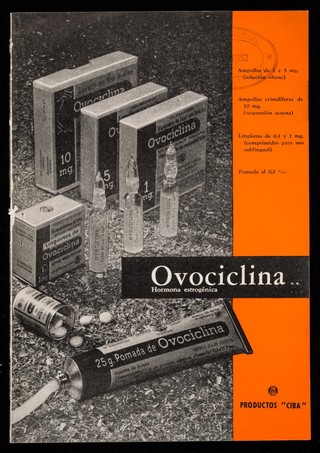 Ovociclina hormona estrogénica... : Percorten hormona córtico-sorarrenal ... Perandren hormona andrógena... Lutociclina hormonna del cuerpo lúteo / CIBA.