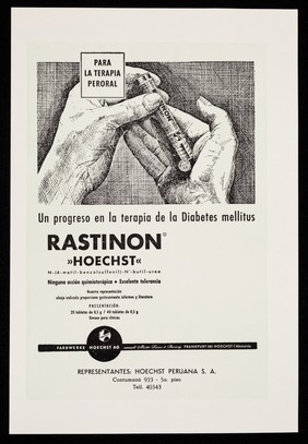 Para la terapia peroral : un progreso en la terapia de la diabetes mellitus : Rastinon "Hoechst" ... / Farbwerke Hoechst AG ; representantes: Hoechst Peruana S.A.